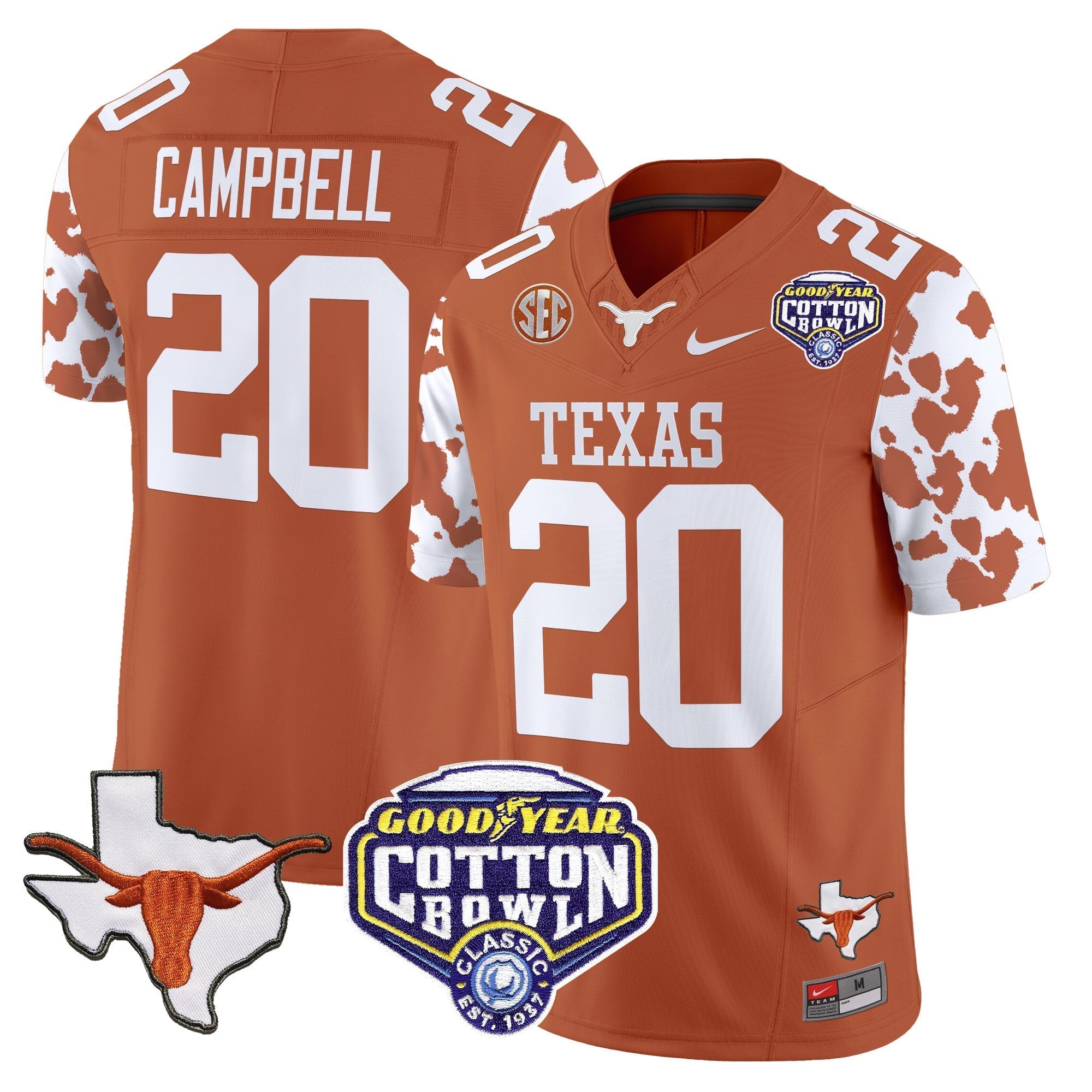 Men Texas Longhorns Cow Spots Cotton Bowl Patch Vapor Limited Jersey - All Stitched