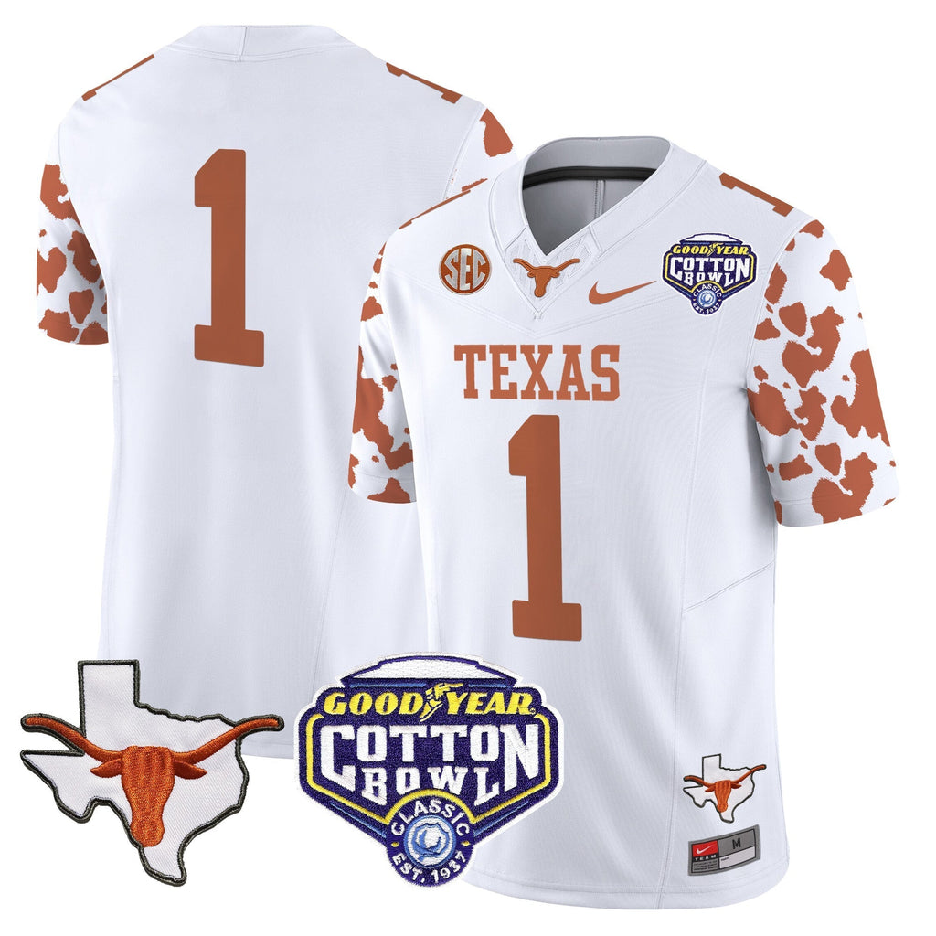 Men Texas Longhorns Cow Spots Cotton Bowl Patch Vapor Limited Jersey - All Stitched
