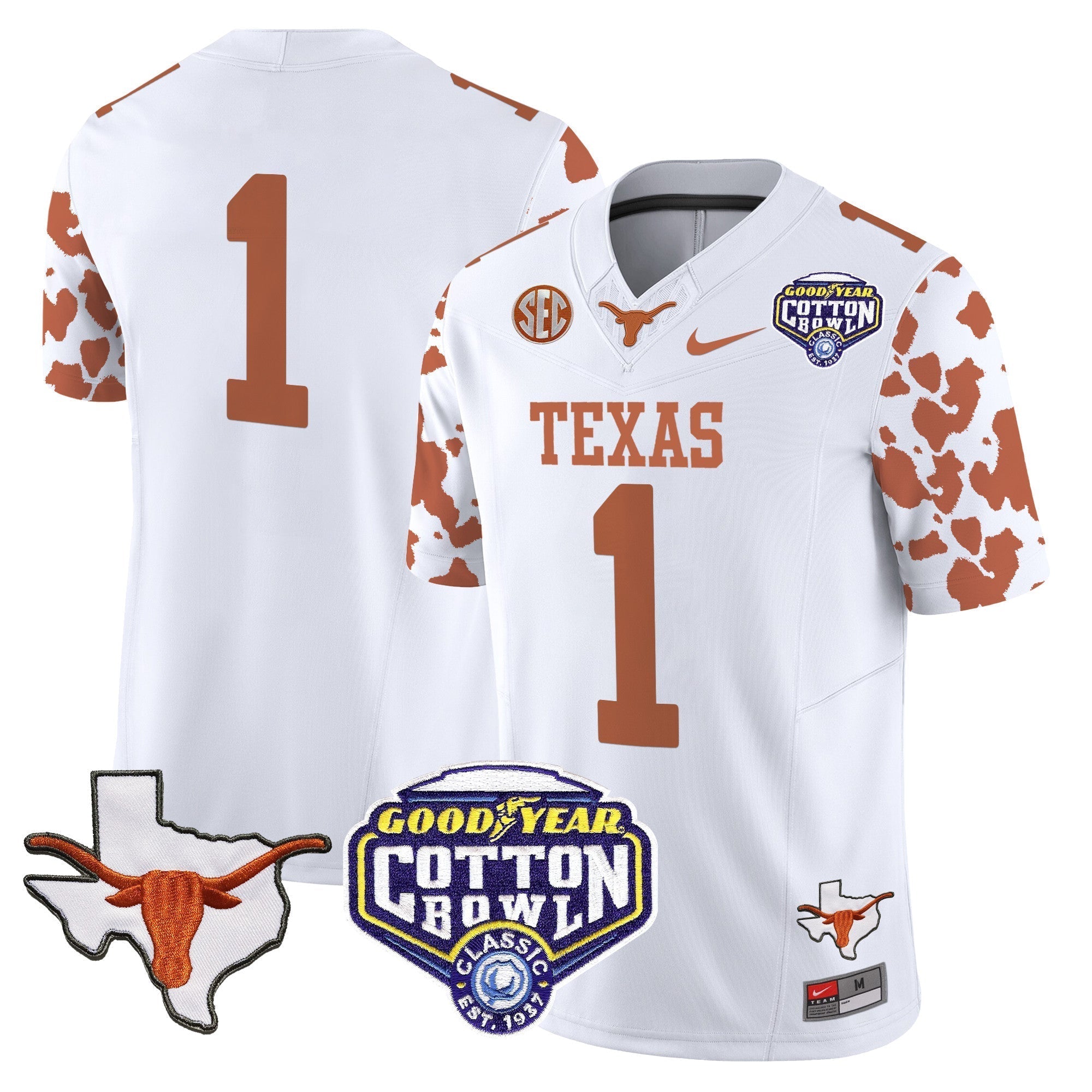 Men Texas Longhorns Cow Spots Cotton Bowl Patch Vapor Limited Jersey - All Stitched