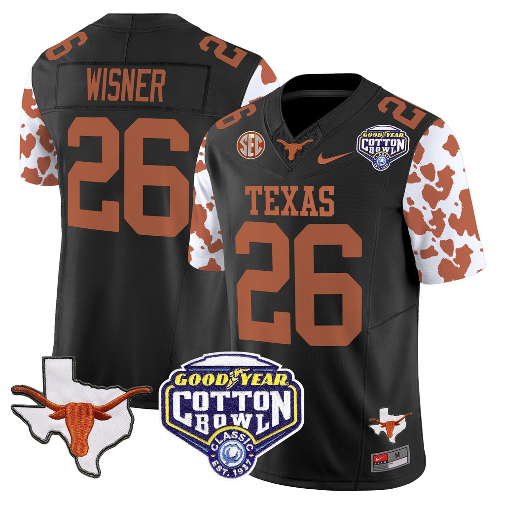 Men Texas Longhorns Cow Spots Cotton Bowl Patch Vapor Limited Jersey - All Stitched