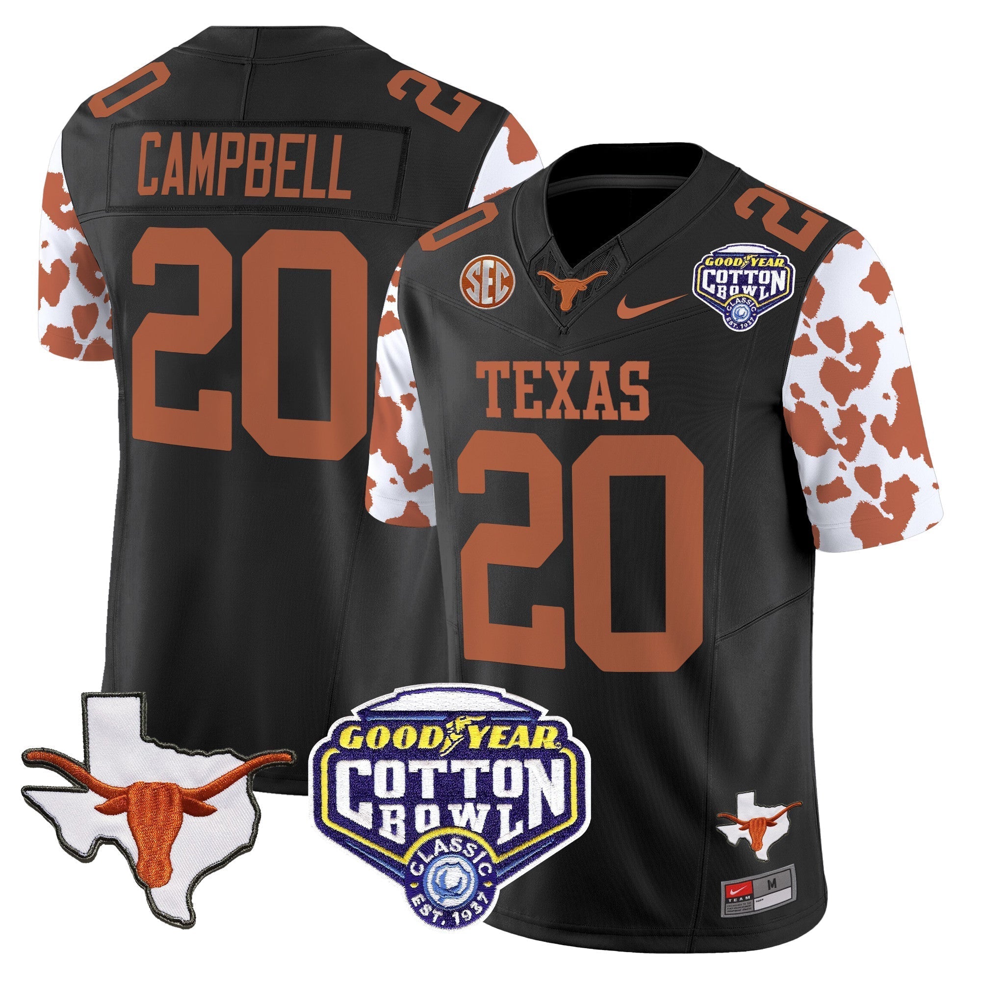 Men Texas Longhorns Cow Spots Cotton Bowl Patch Vapor Limited Jersey - All Stitched