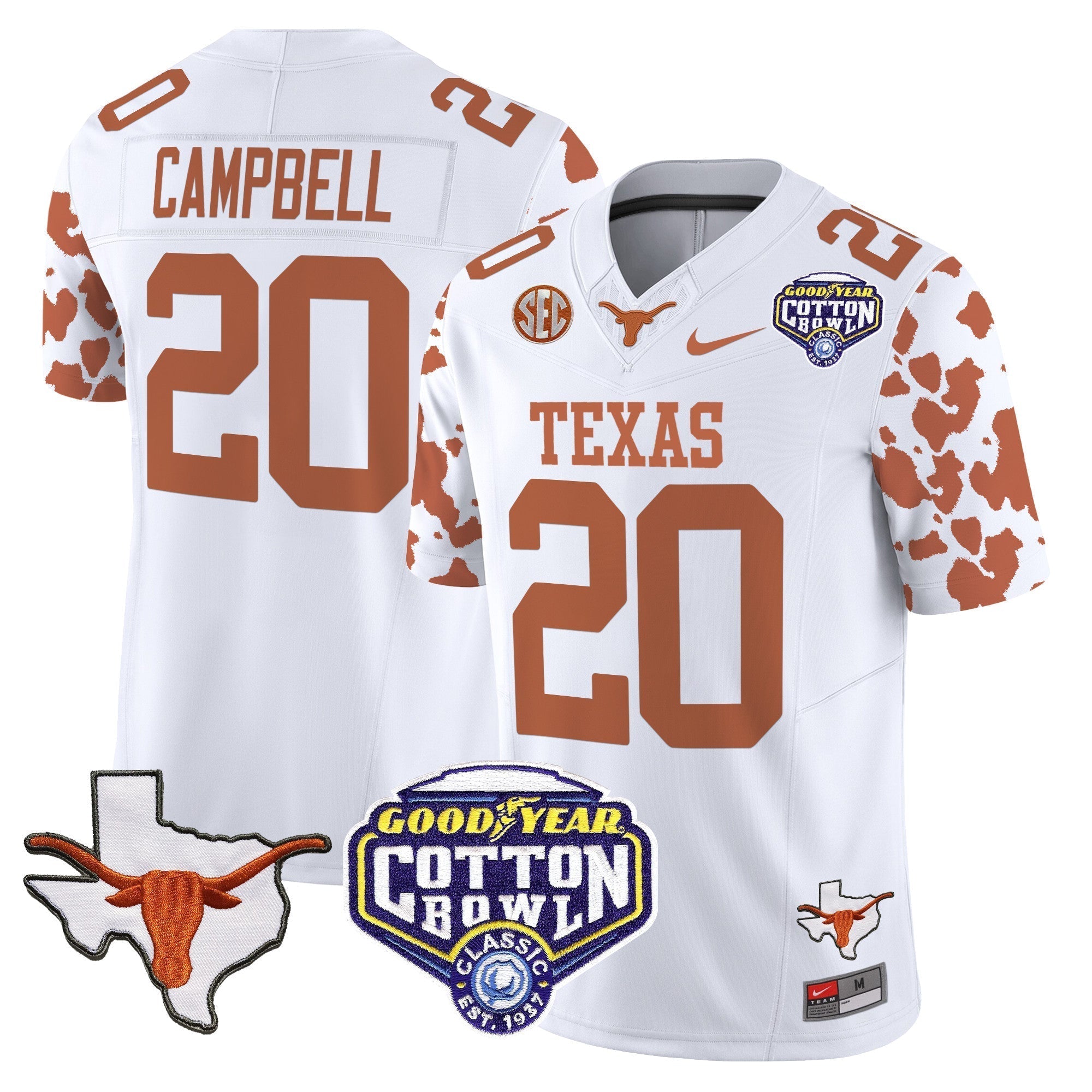 Men Texas Longhorns Cow Spots Cotton Bowl Patch Vapor Limited Jersey - All Stitched