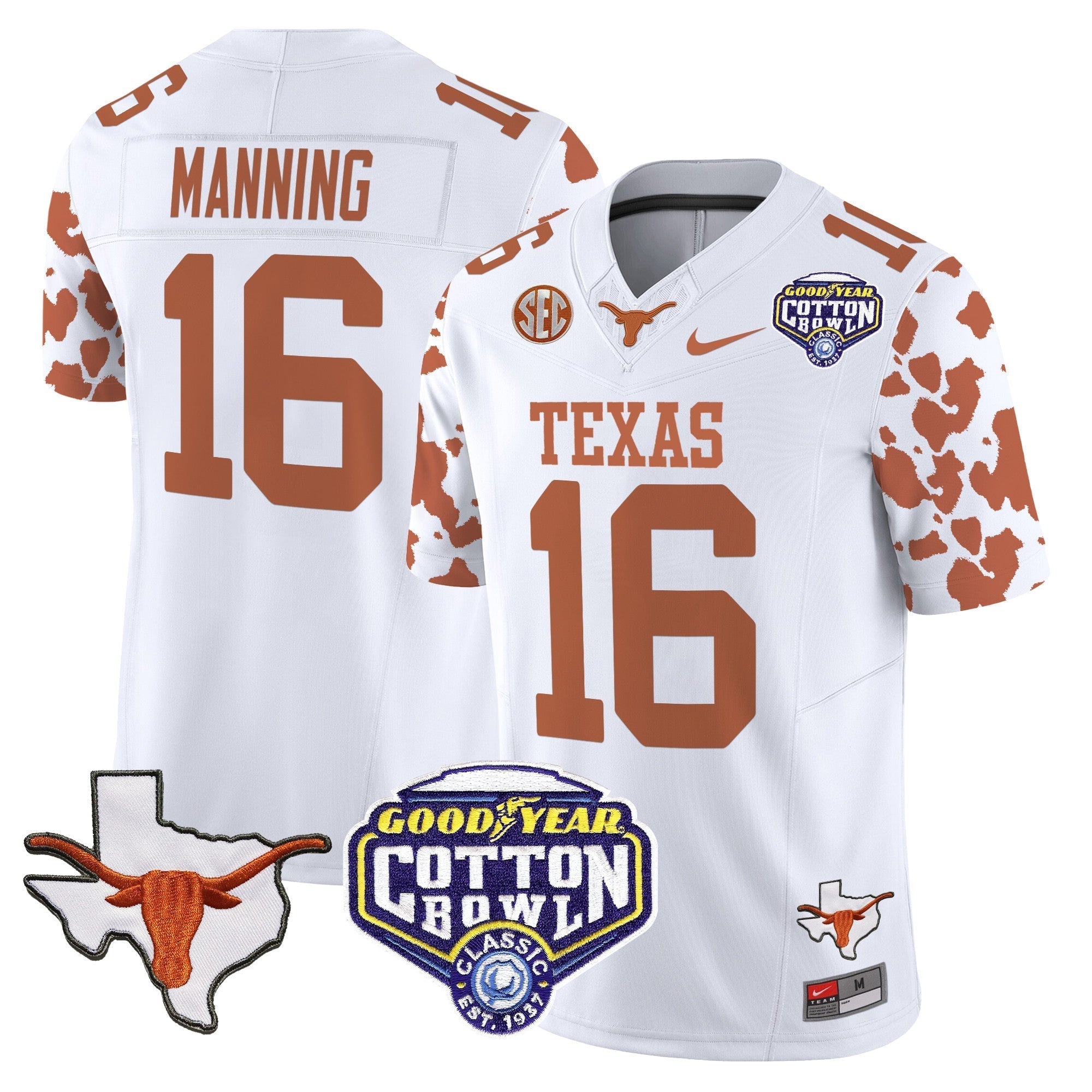 Men Texas Longhorns Cow Spots Cotton Bowl Patch Vapor Limited Jersey - All Stitched