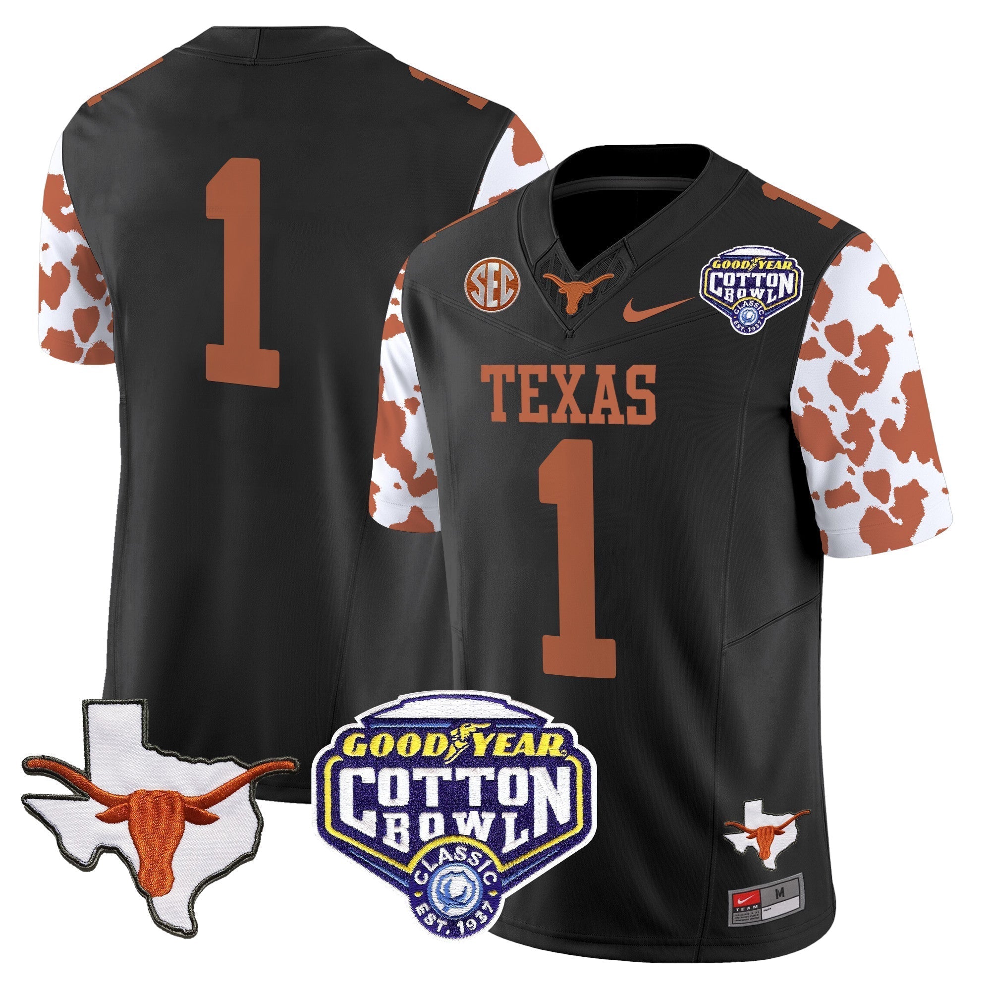 Men Texas Longhorns Cow Spots Cotton Bowl Patch Vapor Limited Jersey - All Stitched