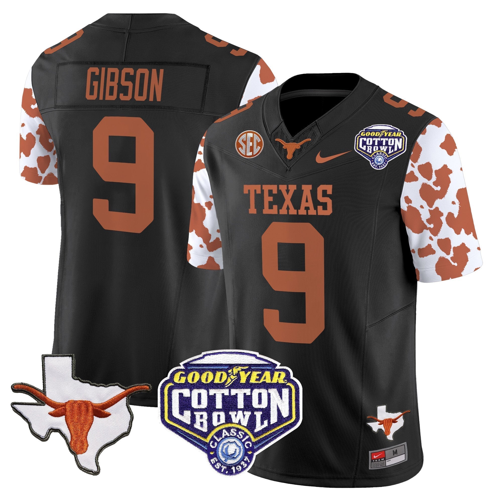 Men Texas Longhorns Cow Spots Cotton Bowl Patch Vapor Limited Jersey - All Stitched