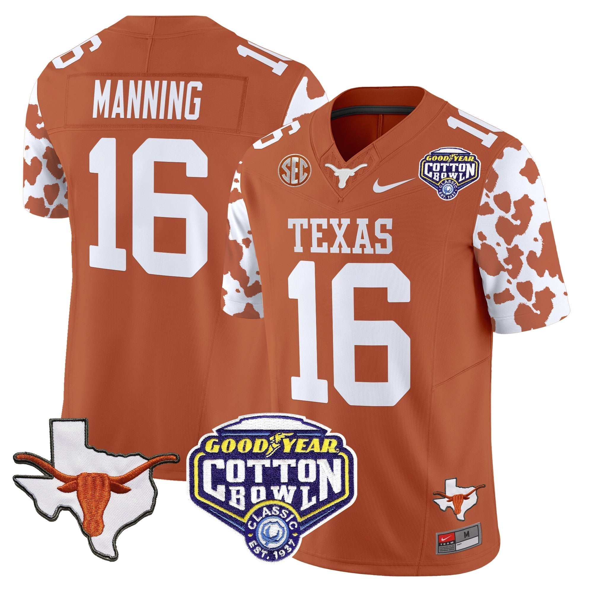 Men Texas Longhorns Cow Spots Cotton Bowl Patch Vapor Limited Jersey - All Stitched
