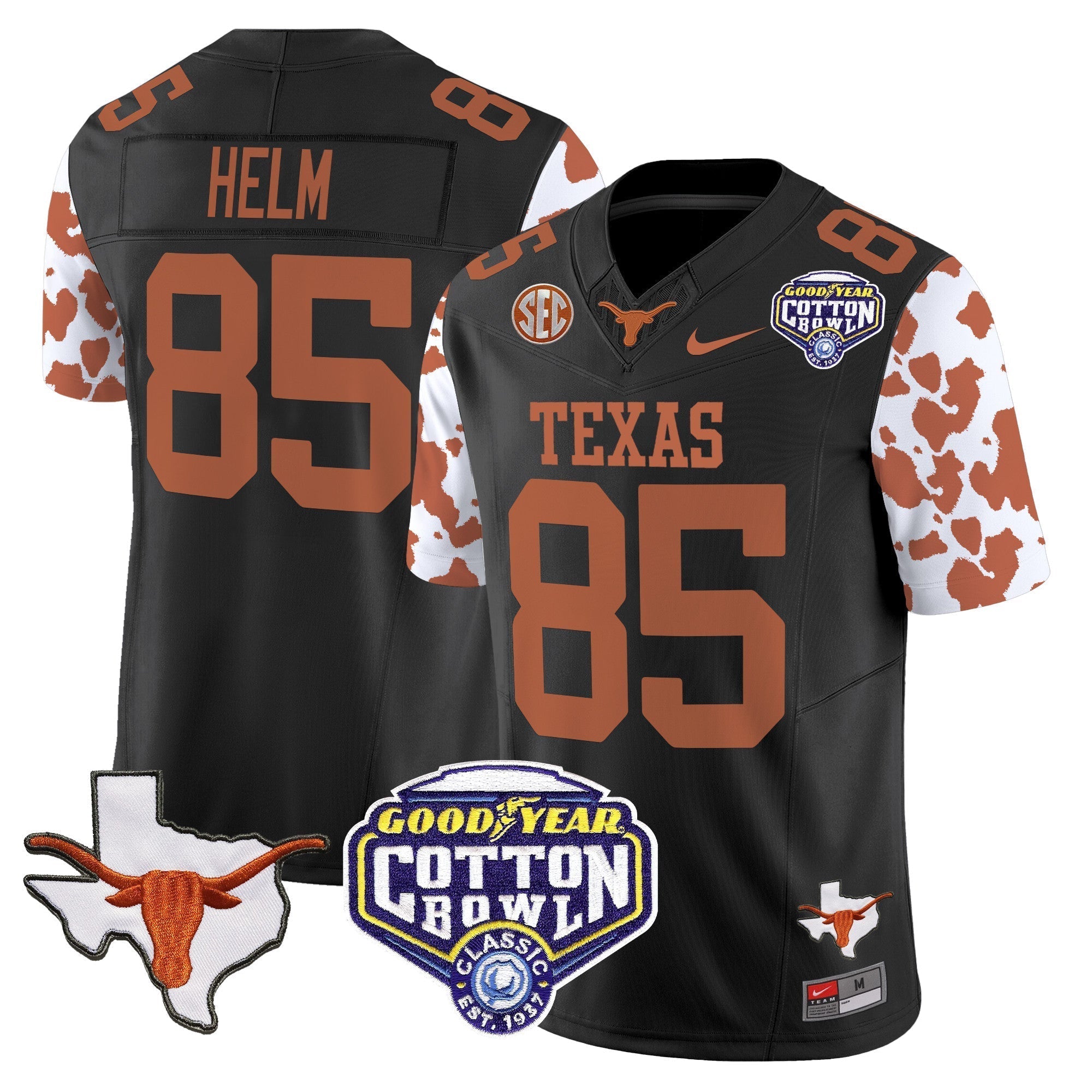 Men Texas Longhorns Cow Spots Cotton Bowl Patch Vapor Limited Jersey - All Stitched