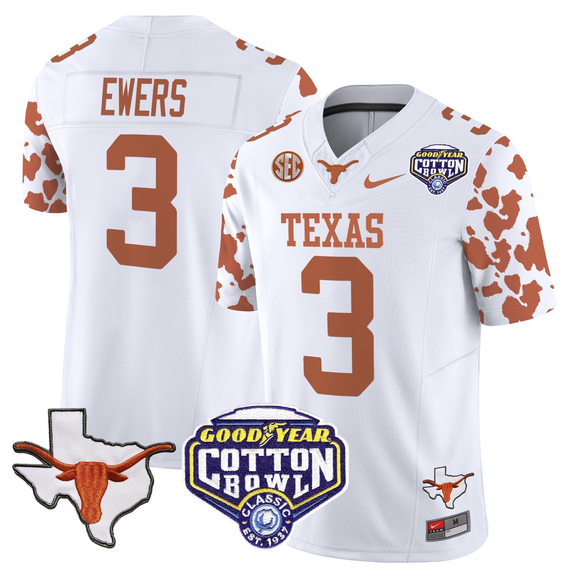 Men Texas Longhorns Cow Spots Cotton Bowl Patch Vapor Limited Jersey - All Stitched