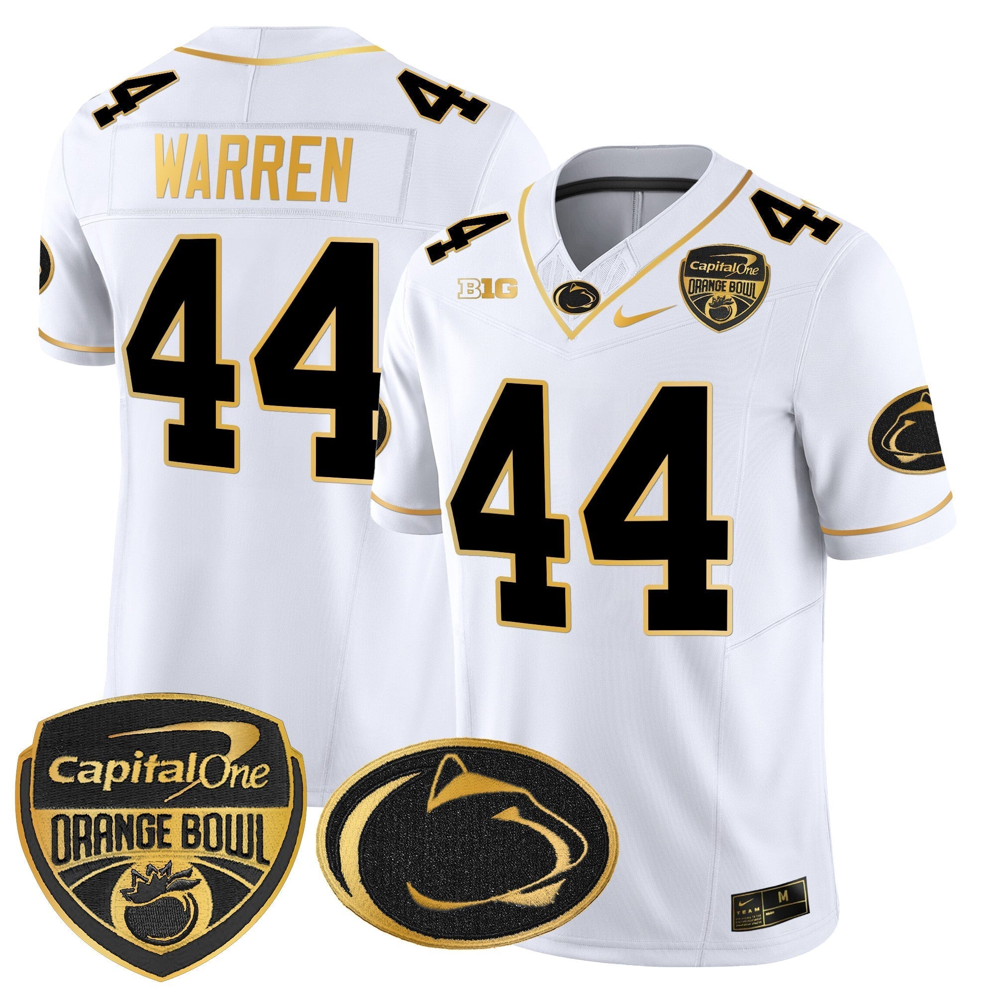 Men Penn State Nittany Lions Orange Bowl Patch Gold Vapor Limited Jersey - All Stitched
