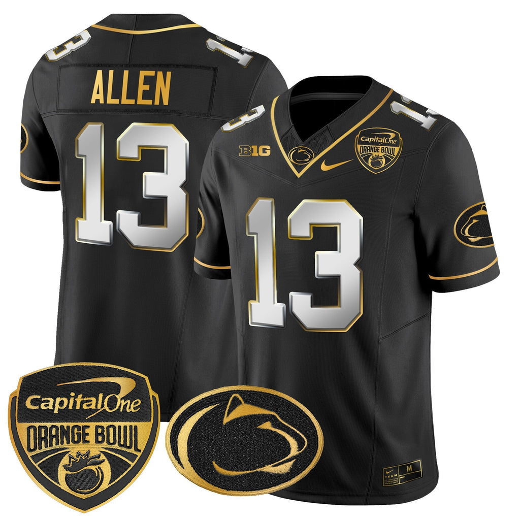 Men Penn State Nittany Lions Orange Bowl Patch Gold Vapor Limited Jersey - All Stitched