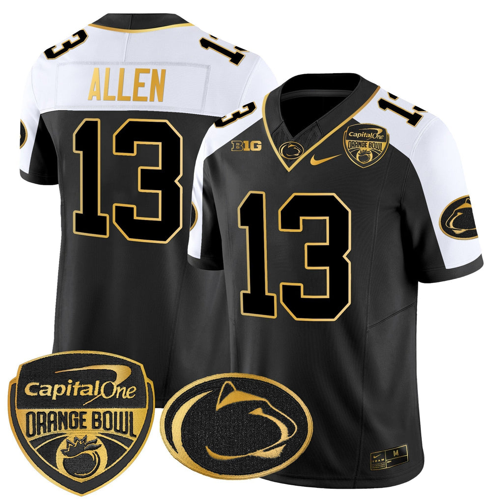 Men Penn State Nittany Lions Orange Bowl Patch Gold Vapor Limited Jersey - All Stitched