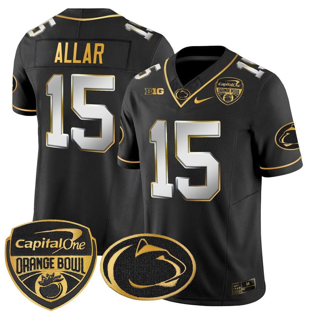 Men Penn State Nittany Lions Orange Bowl Patch Gold Vapor Limited Jersey - All Stitched