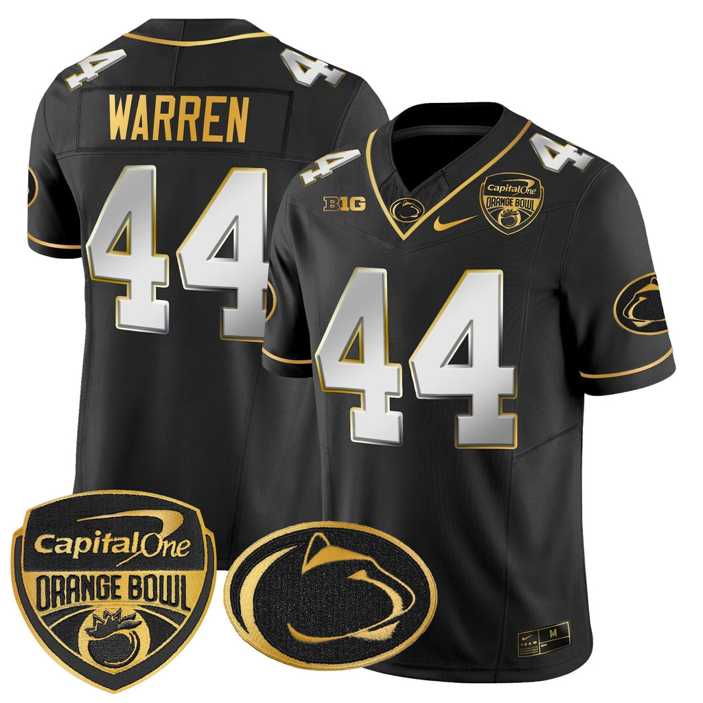 Men Penn State Nittany Lions Orange Bowl Patch Gold Vapor Limited Jersey - All Stitched