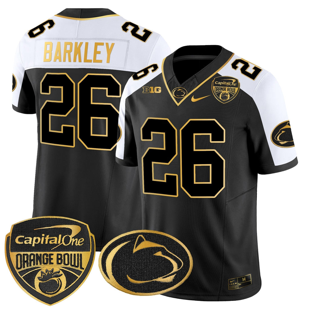 Men Penn State Nittany Lions Orange Bowl Patch Gold Vapor Limited Jersey - All Stitched