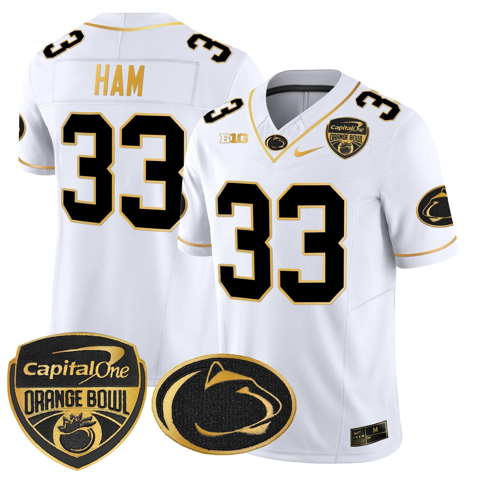 Men Penn State Nittany Lions Orange Bowl Patch Gold Vapor Limited Jersey - All Stitched