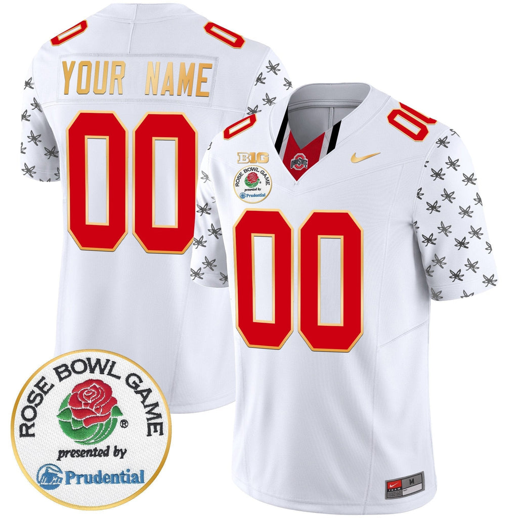 Custom Ohio State Buckeyes Rose Bowl Gold Trim Vapor Limited Jersey - All Stitched
