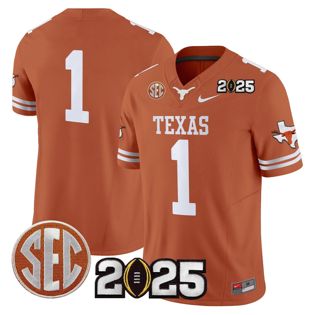 Men Texas Longhorns 2025 CFP Final Patch Vapor Limited Jersey - All Stitched