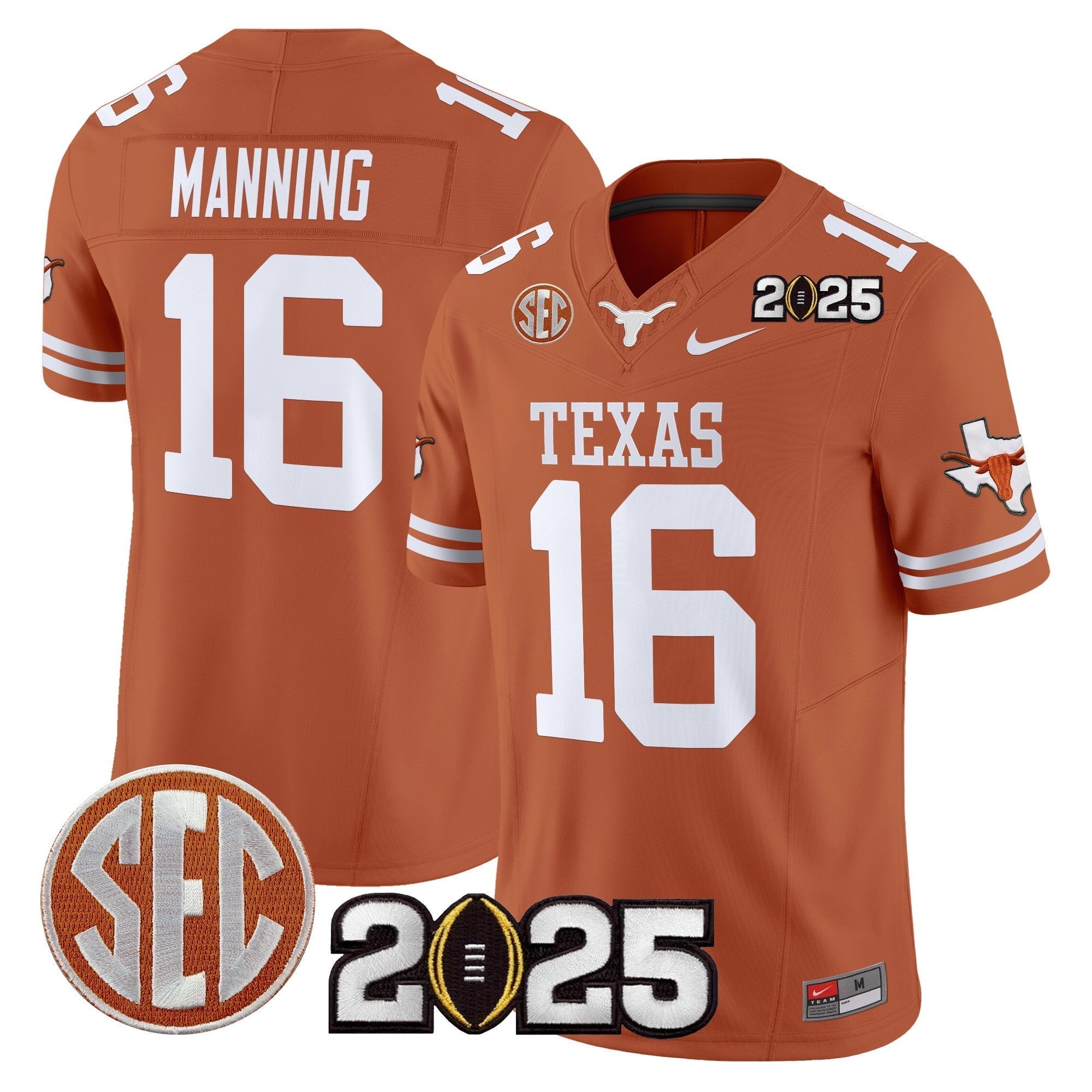 Men Texas Longhorns 2025 CFP Final Patch Vapor Limited Jersey - All Stitched