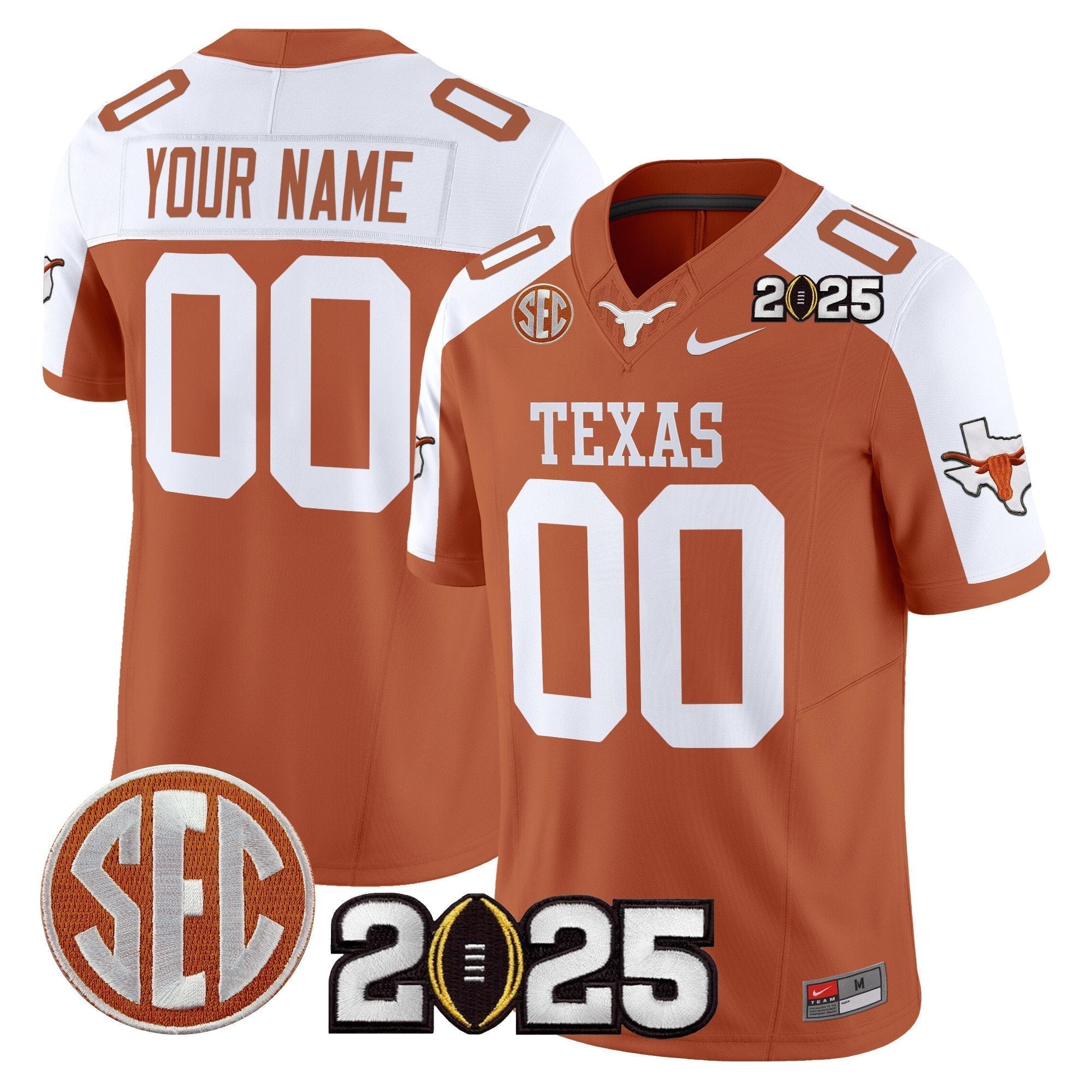Custom Texas Longhorns 2025 CFP Final Patch Vapor Limited Jersey - All Stitched