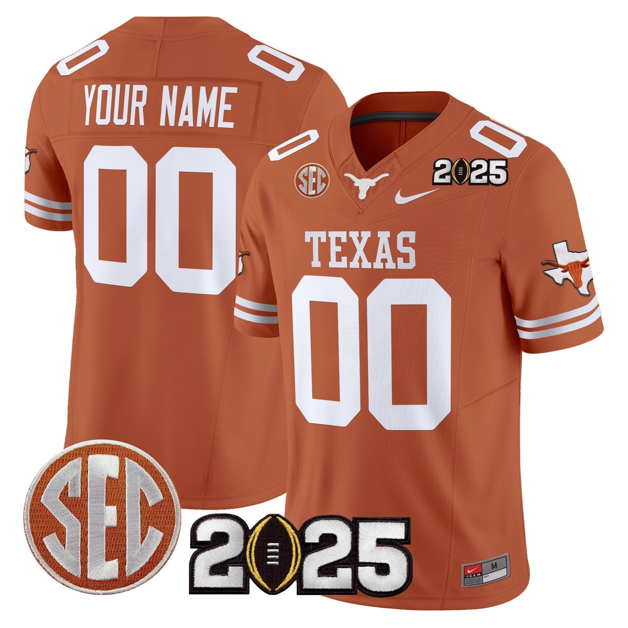 Custom Texas Longhorns 2025 CFP Final Patch Vapor Limited Jersey - All Stitched