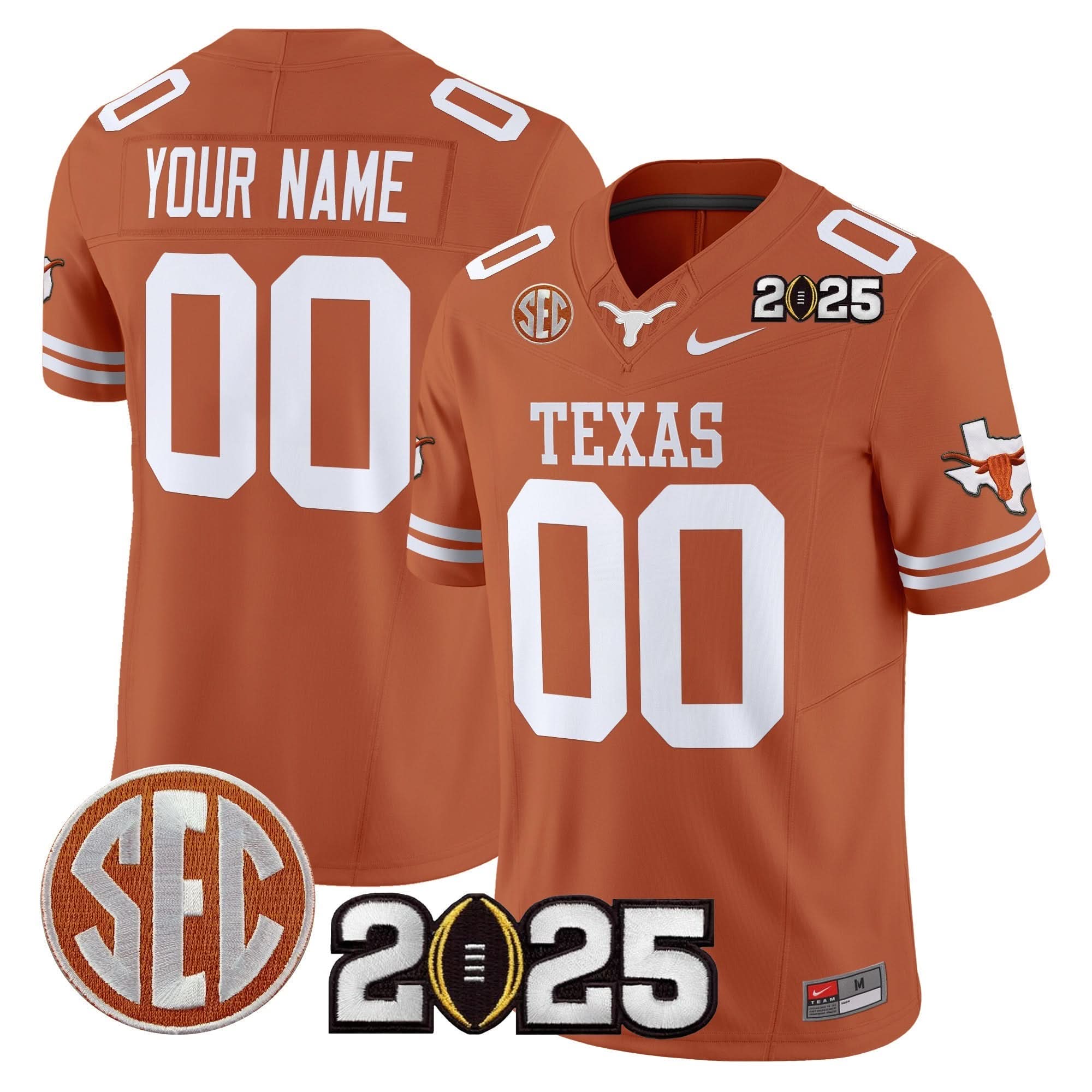 Custom Texas Longhorns Jersey 2025 CFP Final Patch Vapor Limited Stitched All Colors