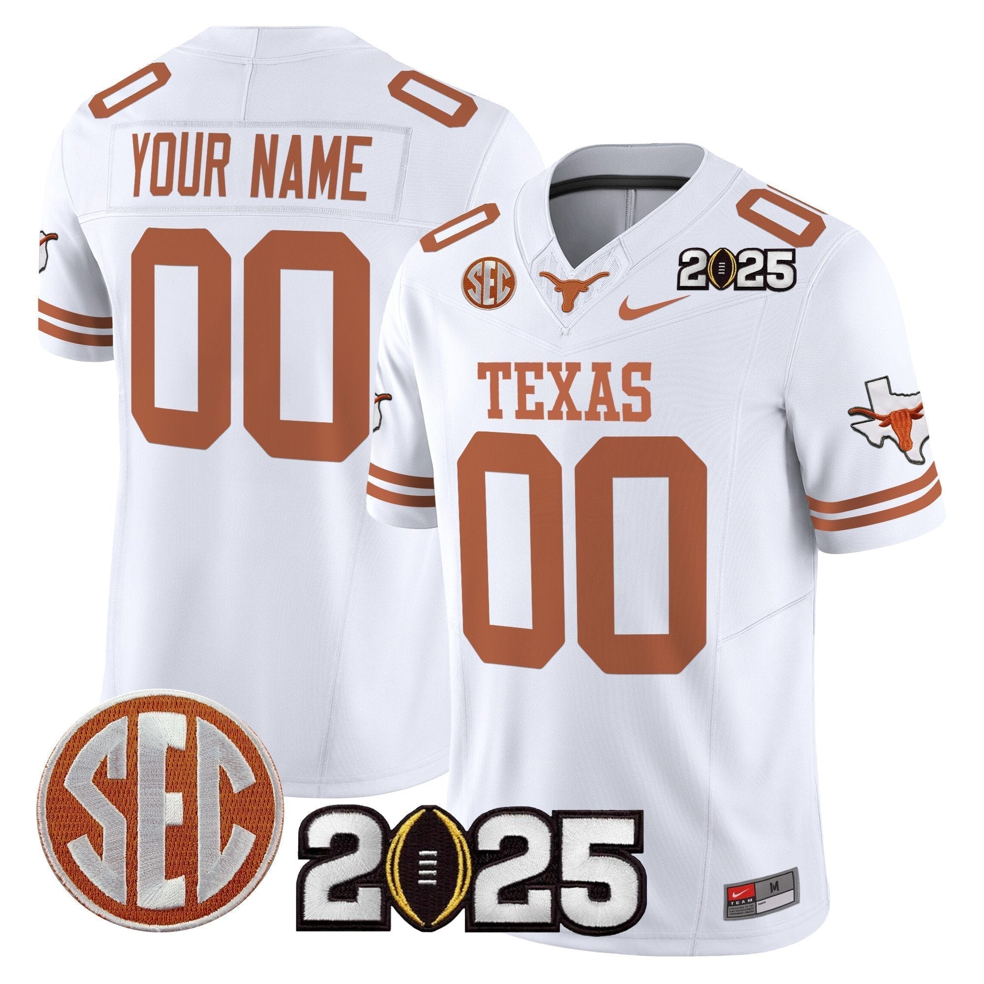 Custom Texas Longhorns 2025 CFP Final Patch Vapor Limited Jersey - All Stitched