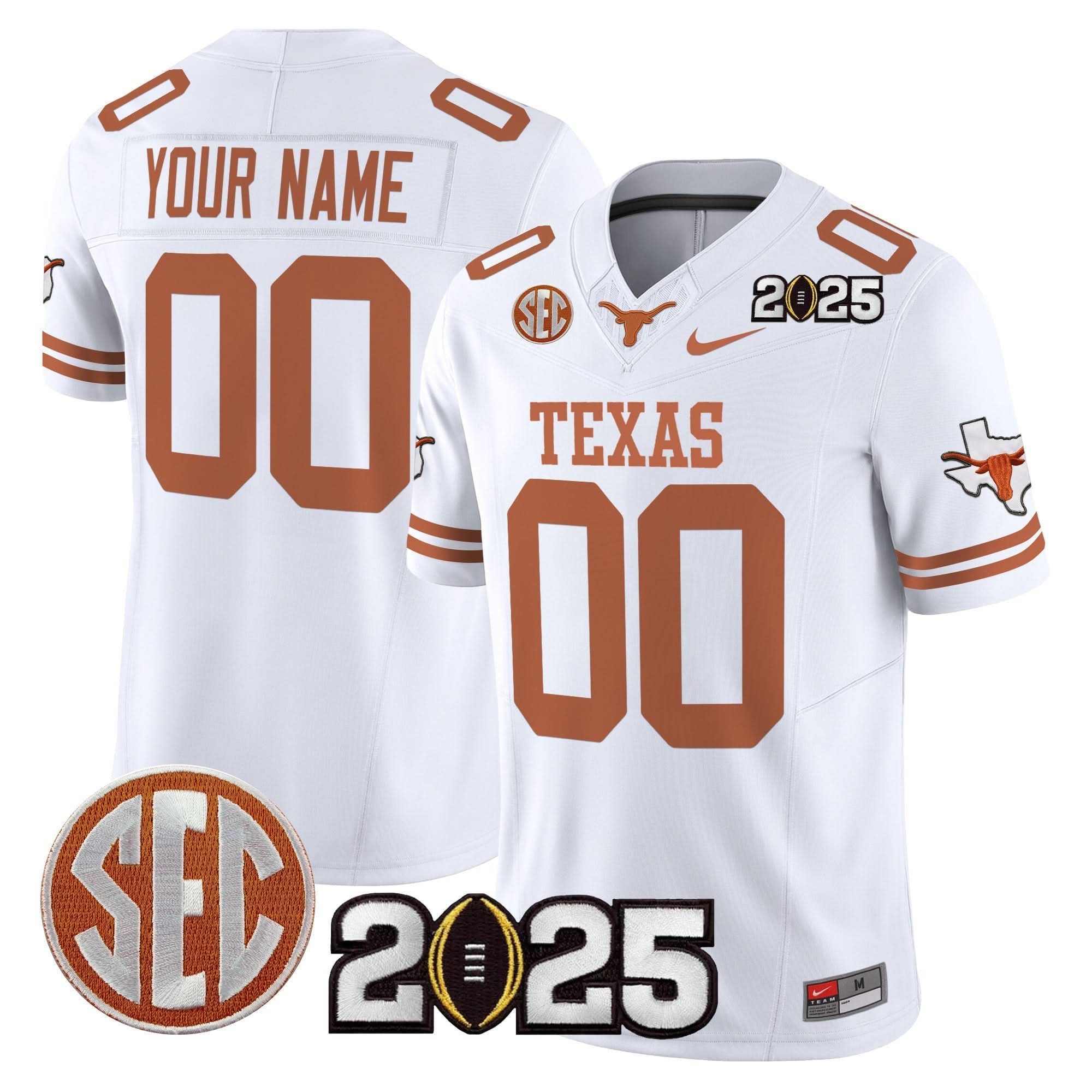 Custom Texas Longhorns Jersey 2025 CFP Final Patch Vapor Limited Stitched All Colors