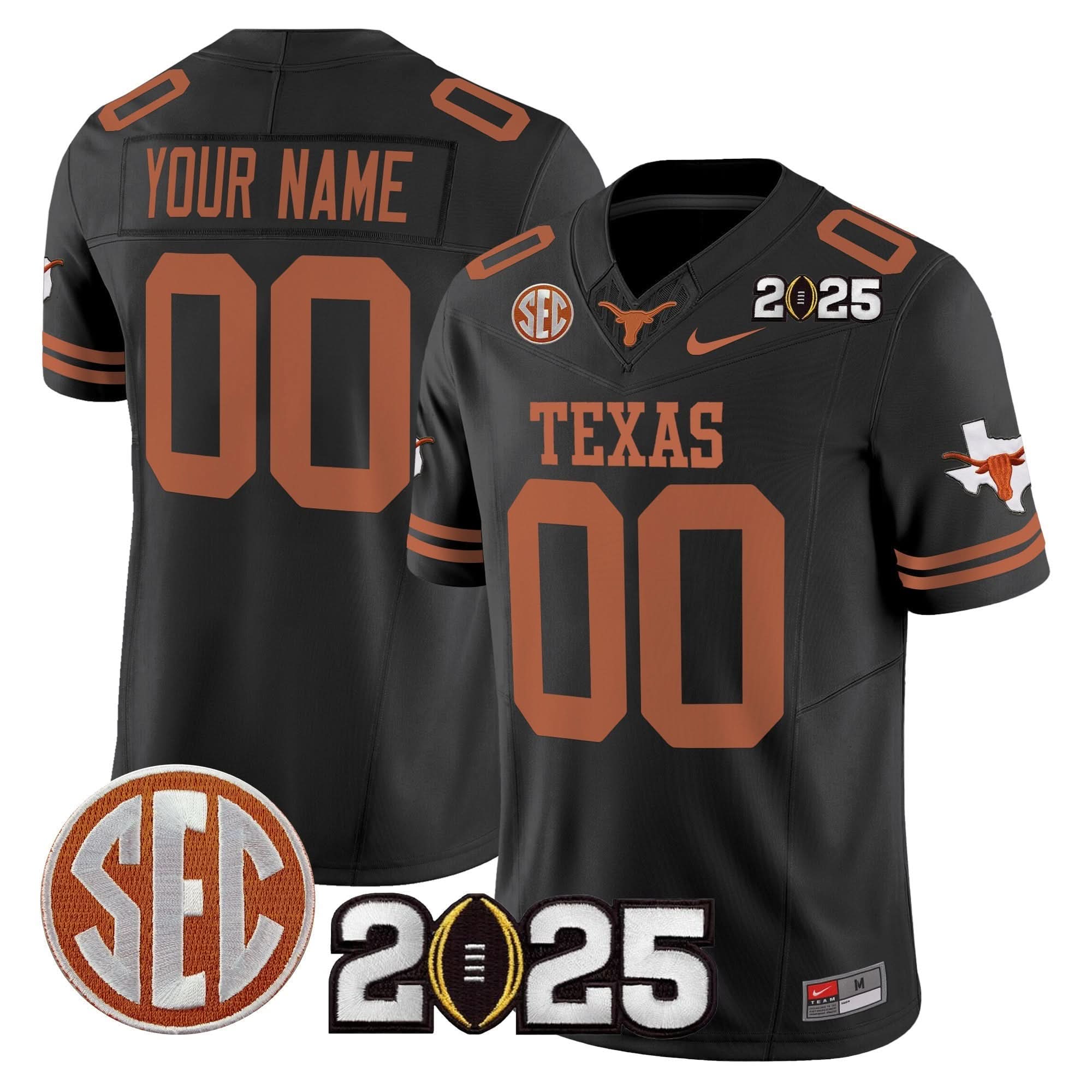 Custom Texas Longhorns Jersey 2025 CFP Final Patch Vapor Limited Stitched All Colors