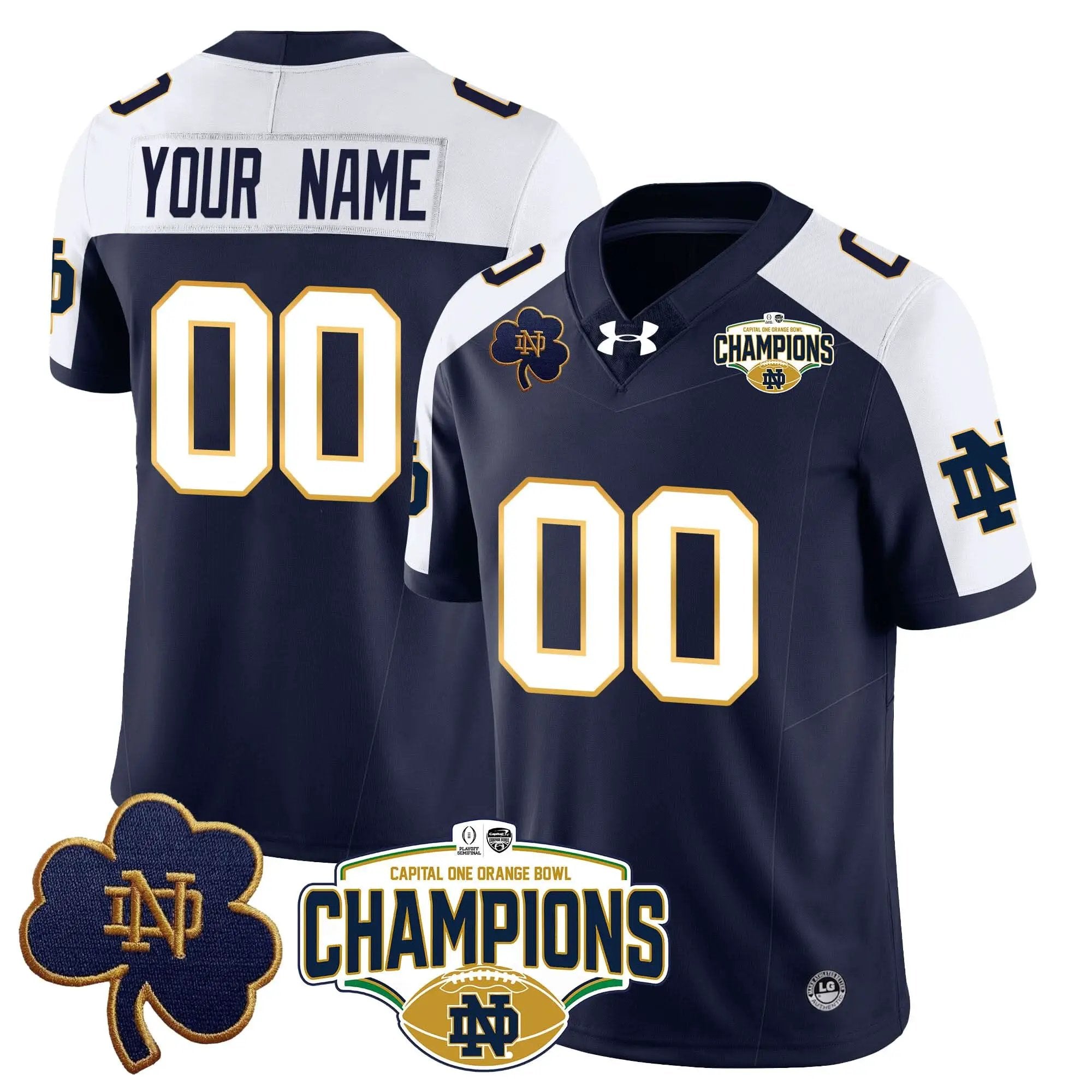 Custom Notre Dame Fighting Irish football 2025 Orange Bowl Champions Jersey N5