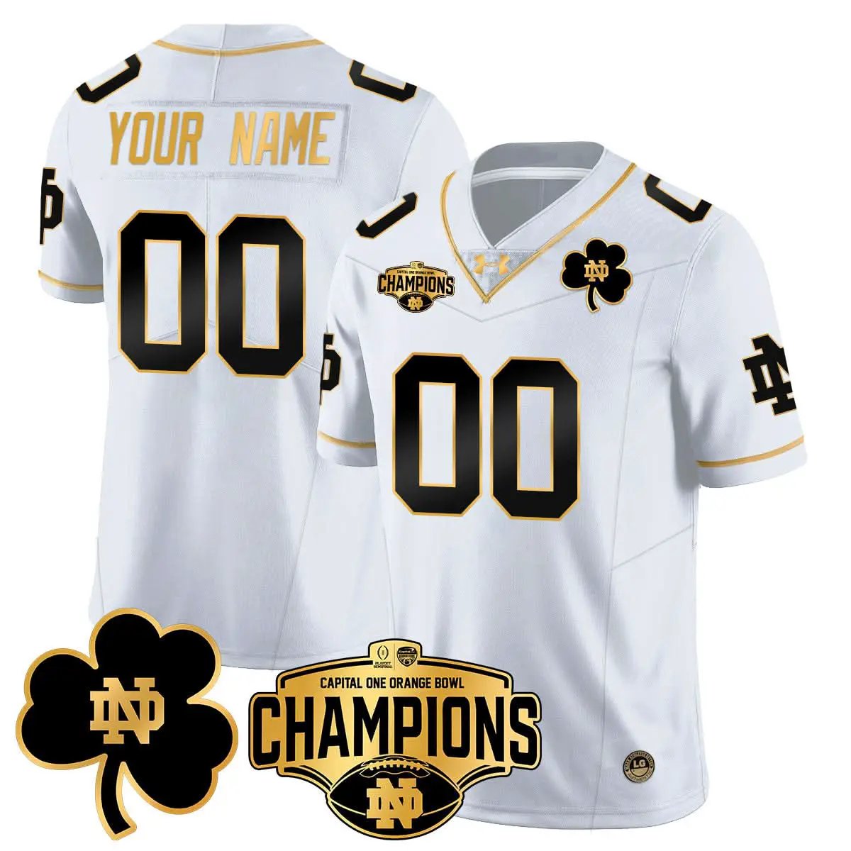 Custom Notre Dame Fighting Irish football 2025 Orange Bowl Champions Jersey N5