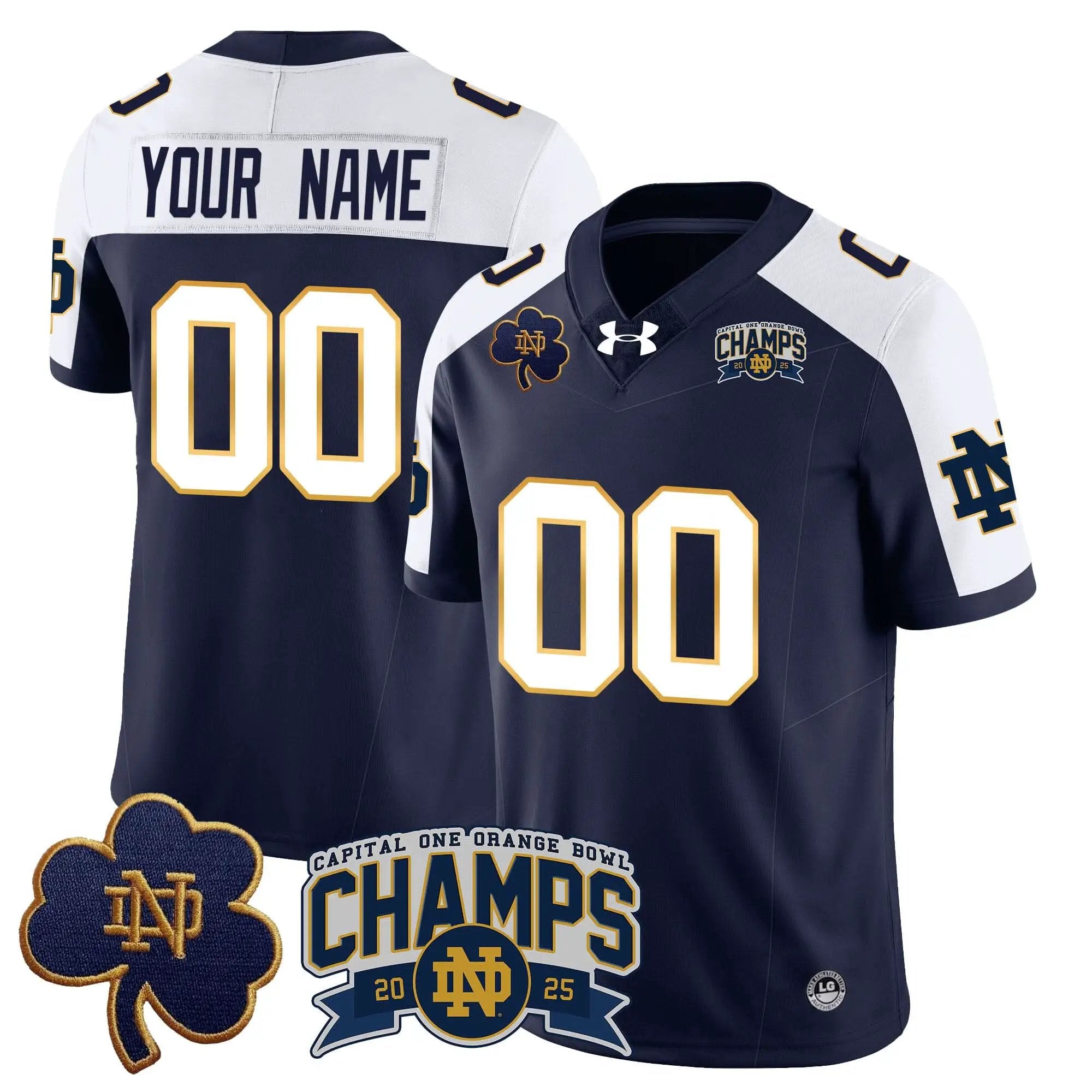 Custom Notre Dame Fighting Irish football 2025 Orange Bowl Champions Jersey N6