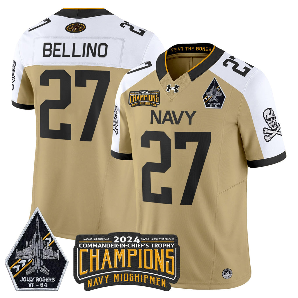 Men Navy Midshipmen 2024 Jolly Rogers VF-84 & Commander-In-Chief's Trophy Champions Patch Vapor Limited Jersey - All Stitched