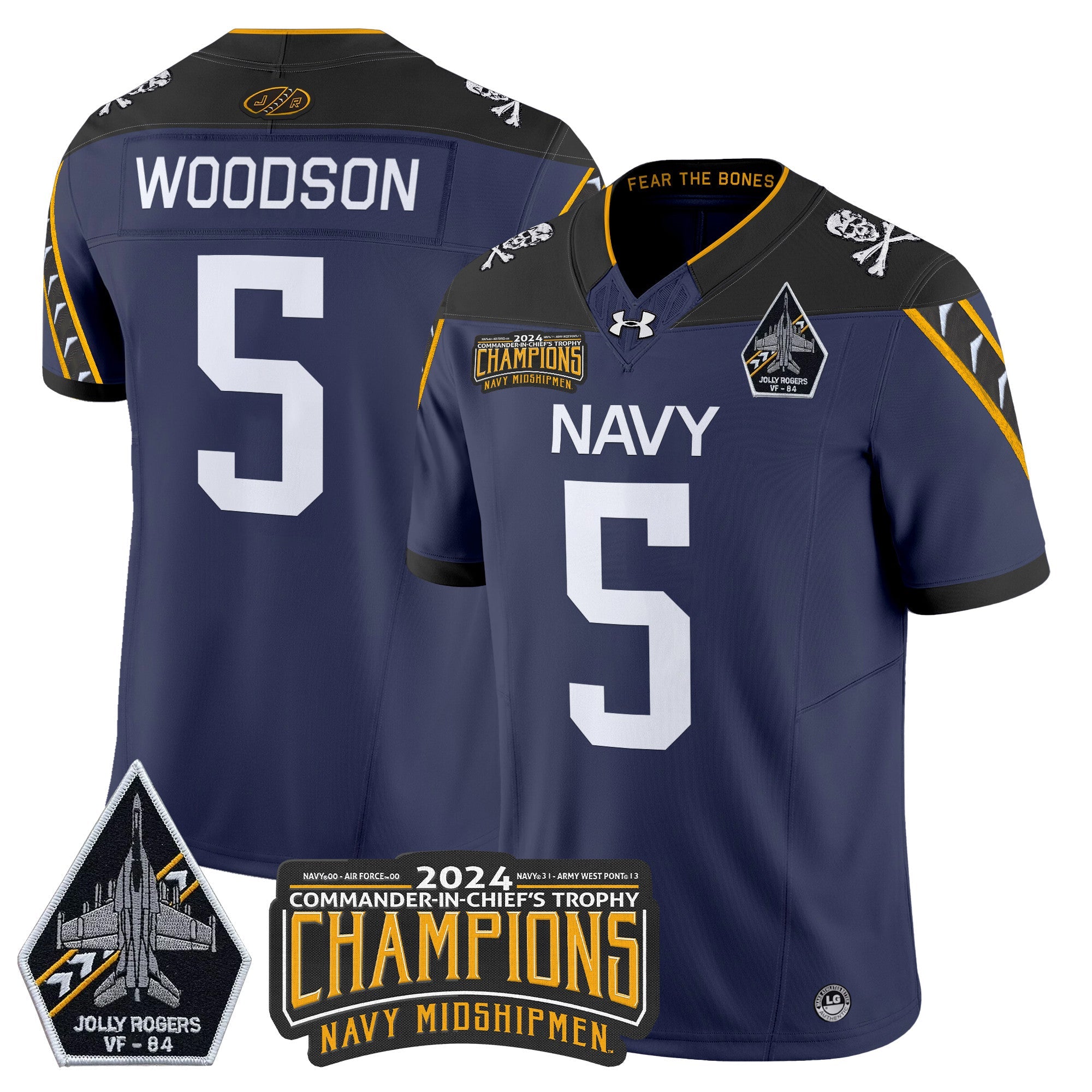 Men Navy Midshipmen 2024 Jolly Rogers VF-84 & Commander-In-Chief's Trophy Champions Patch Vapor Limited Jersey - All Stitched
