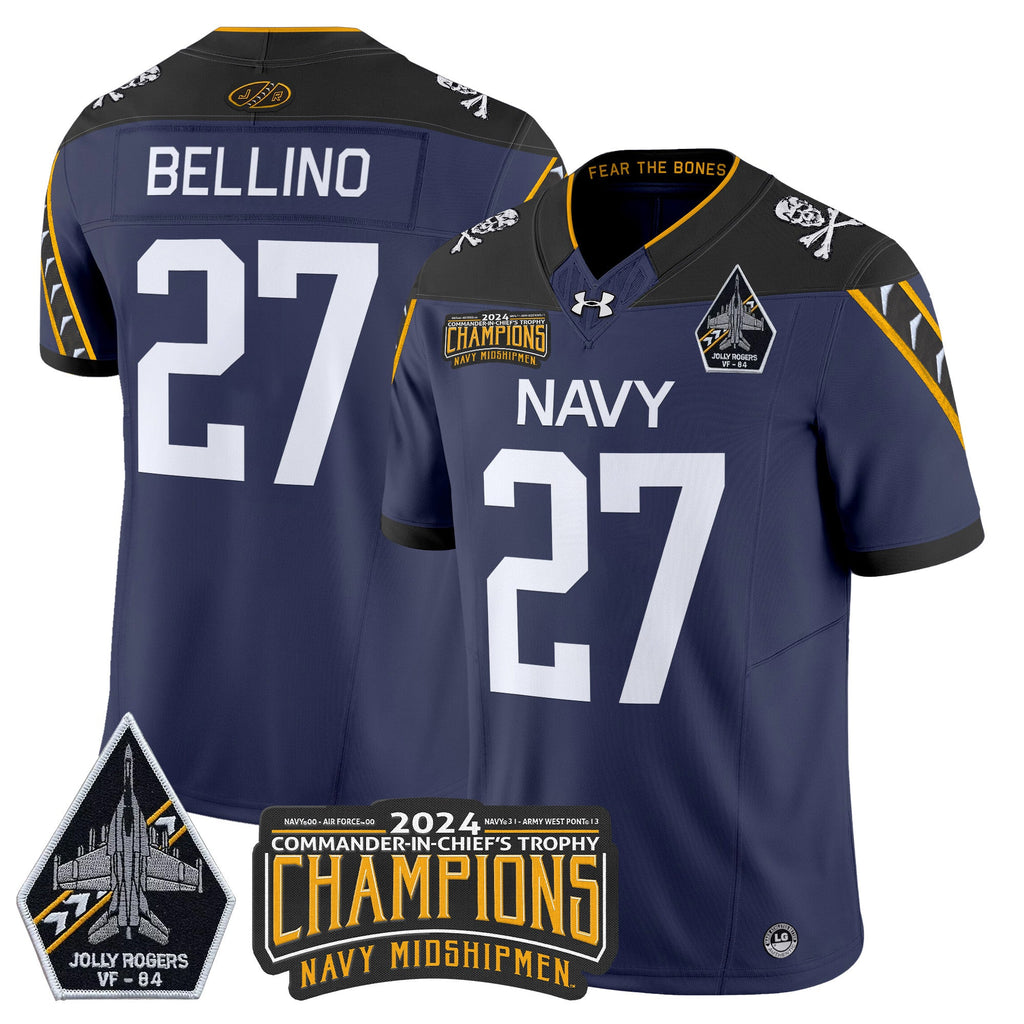 Men Navy Midshipmen 2024 Jolly Rogers VF-84 & Commander-In-Chief's Trophy Champions Patch Vapor Limited Jersey - All Stitched