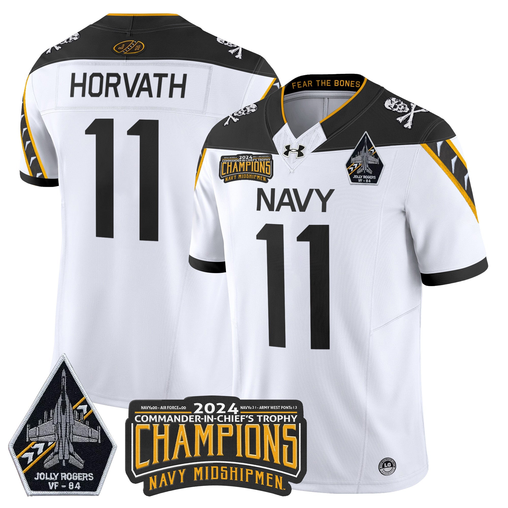 Men Navy Midshipmen 2024 Jolly Rogers VF-84 & Commander-In-Chief's Trophy Champions Patch Vapor Limited Jersey - All Stitched