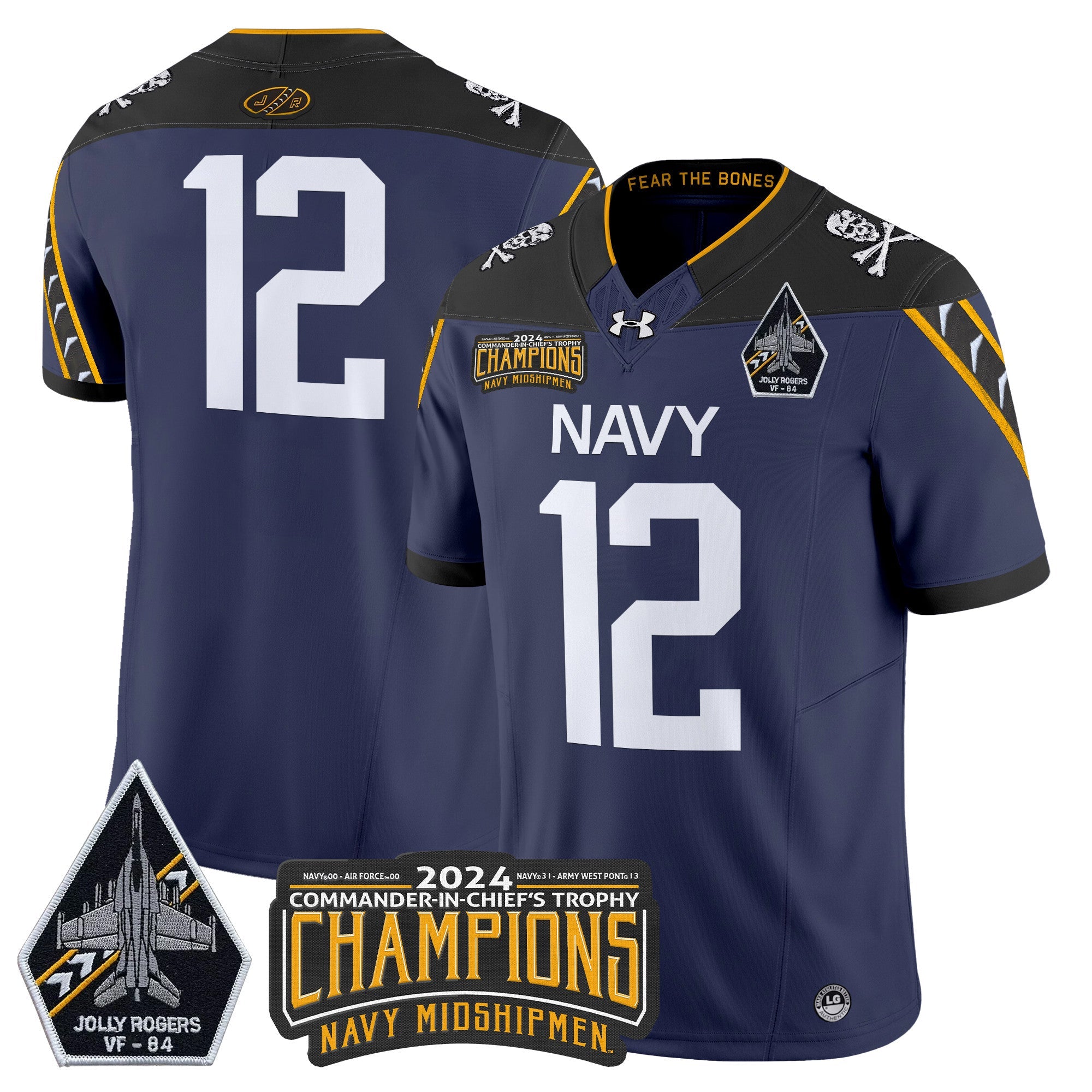Men Navy Midshipmen 2024 Jolly Rogers VF-84 & Commander-In-Chief's Trophy Champions Patch Vapor Limited Jersey - All Stitched