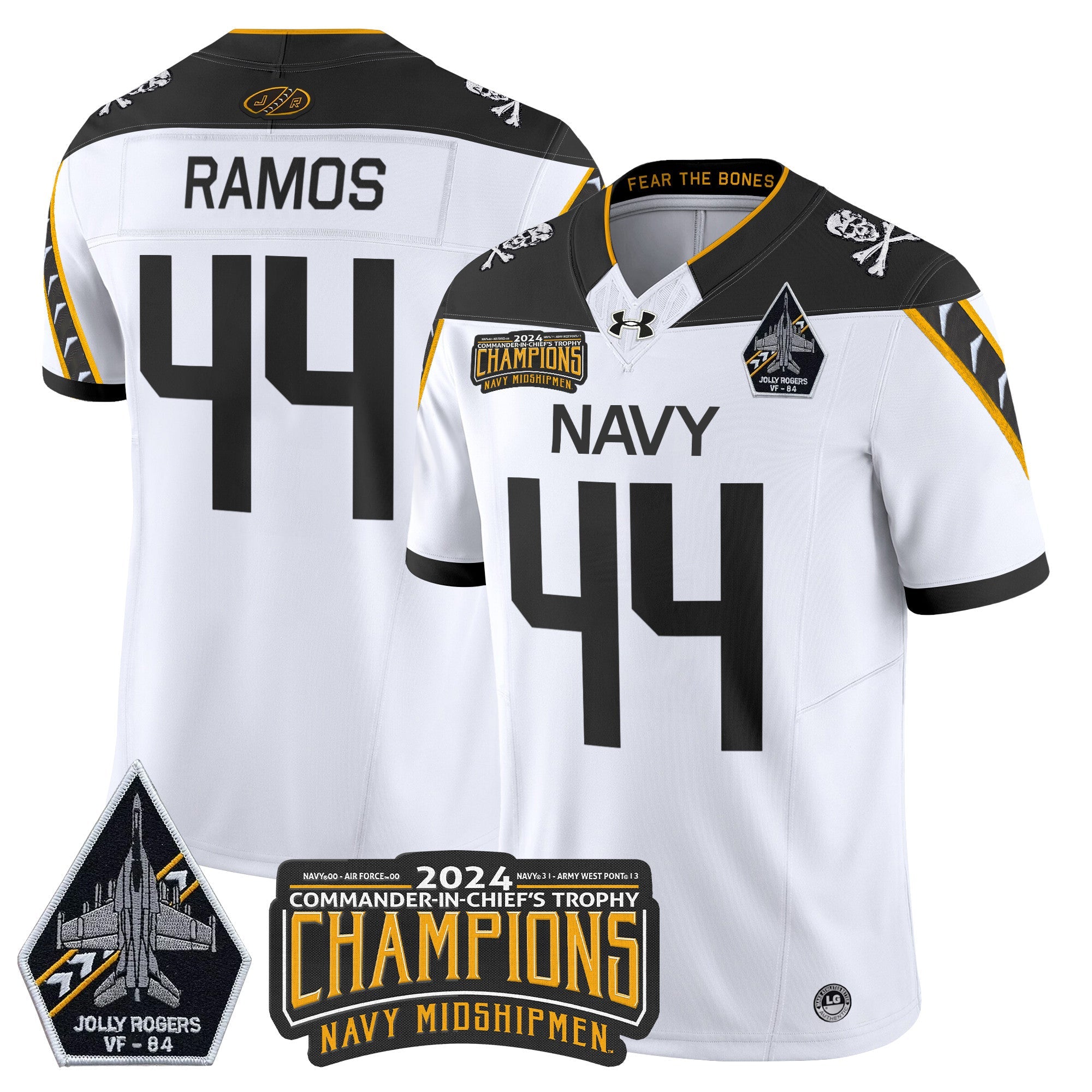 Men Navy Midshipmen 2024 Jolly Rogers VF-84 & Commander-In-Chief's Trophy Champions Patch Vapor Limited Jersey - All Stitched