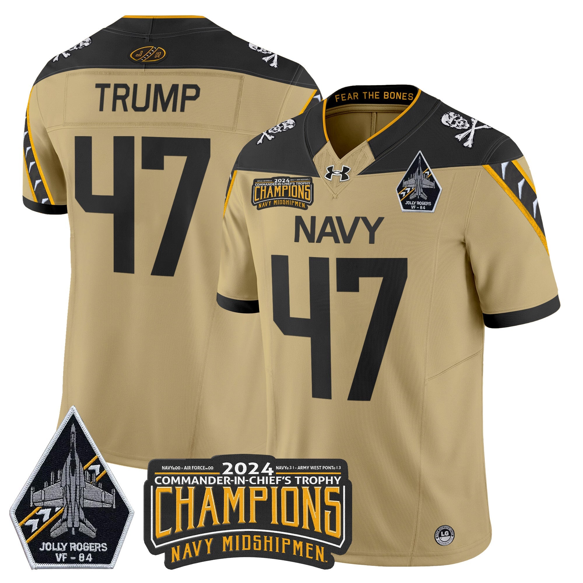 Men Navy Midshipmen 2024 Jolly Rogers VF-84 & Commander-In-Chief's Trophy Champions Patch Vapor Limited Jersey - All Stitched