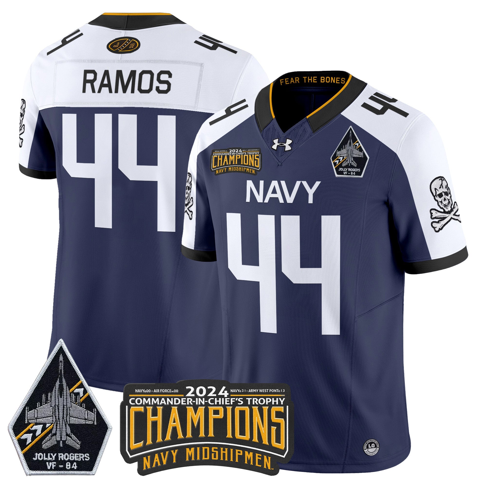 Men Navy Midshipmen 2024 Jolly Rogers VF-84 & Commander-In-Chief's Trophy Champions Patch Vapor Limited Jersey - All Stitched