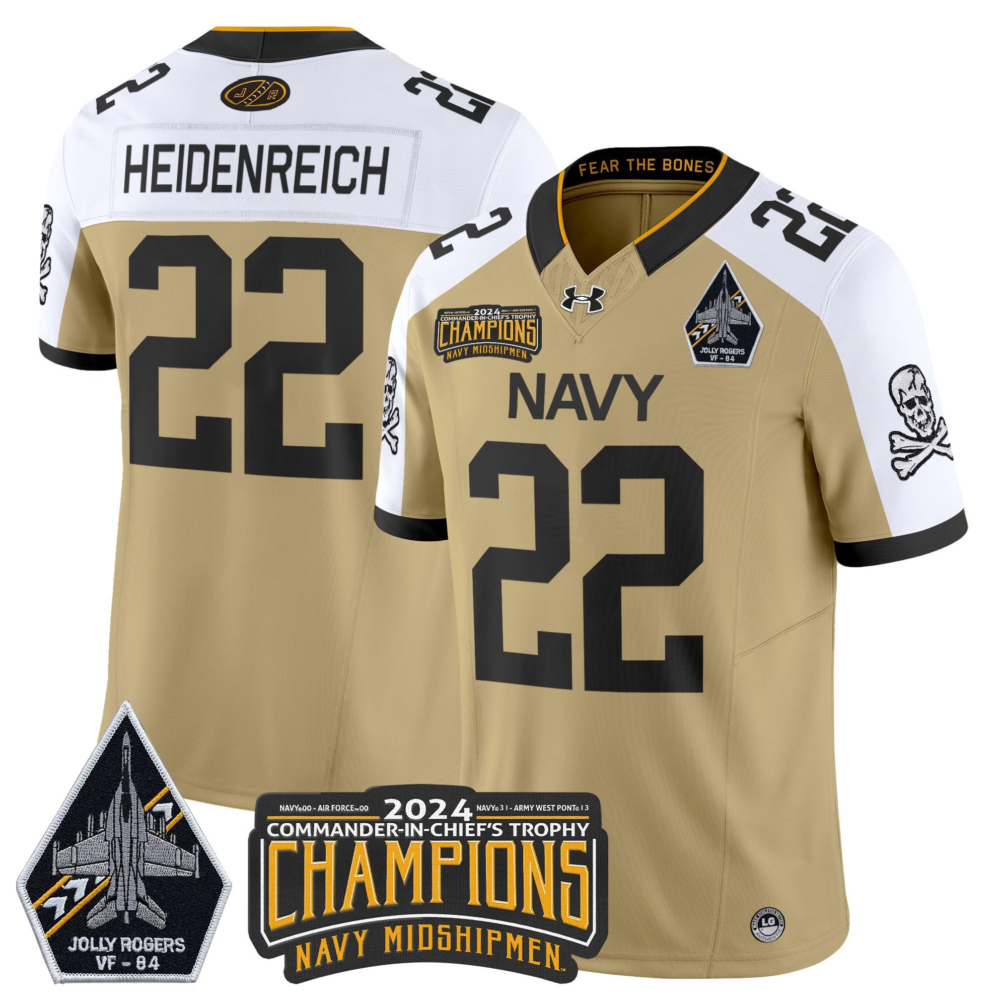 Men Navy Midshipmen 2024 Jolly Rogers VF-84 & Commander-In-Chief's Trophy Champions Patch Vapor Limited Jersey - All Stitched