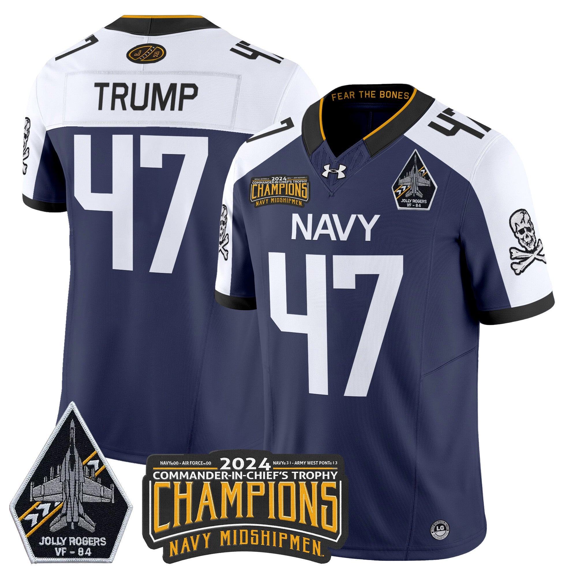 Men Navy Midshipmen 2024 Jolly Rogers VF-84 & Commander-In-Chief's Trophy Champions Patch Vapor Limited Jersey - All Stitched
