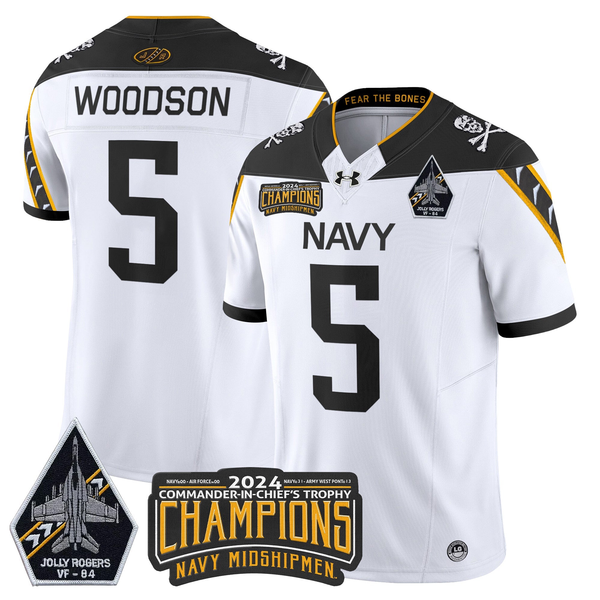 Men Navy Midshipmen 2024 Jolly Rogers VF-84 & Commander-In-Chief's Trophy Champions Patch Vapor Limited Jersey - All Stitched