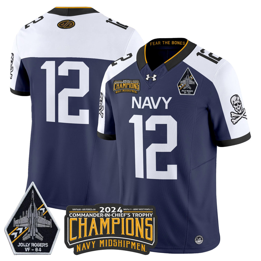 Men Navy Midshipmen 2024 Jolly Rogers VF-84 & Commander-In-Chief's Trophy Champions Patch Vapor Limited Jersey - All Stitched