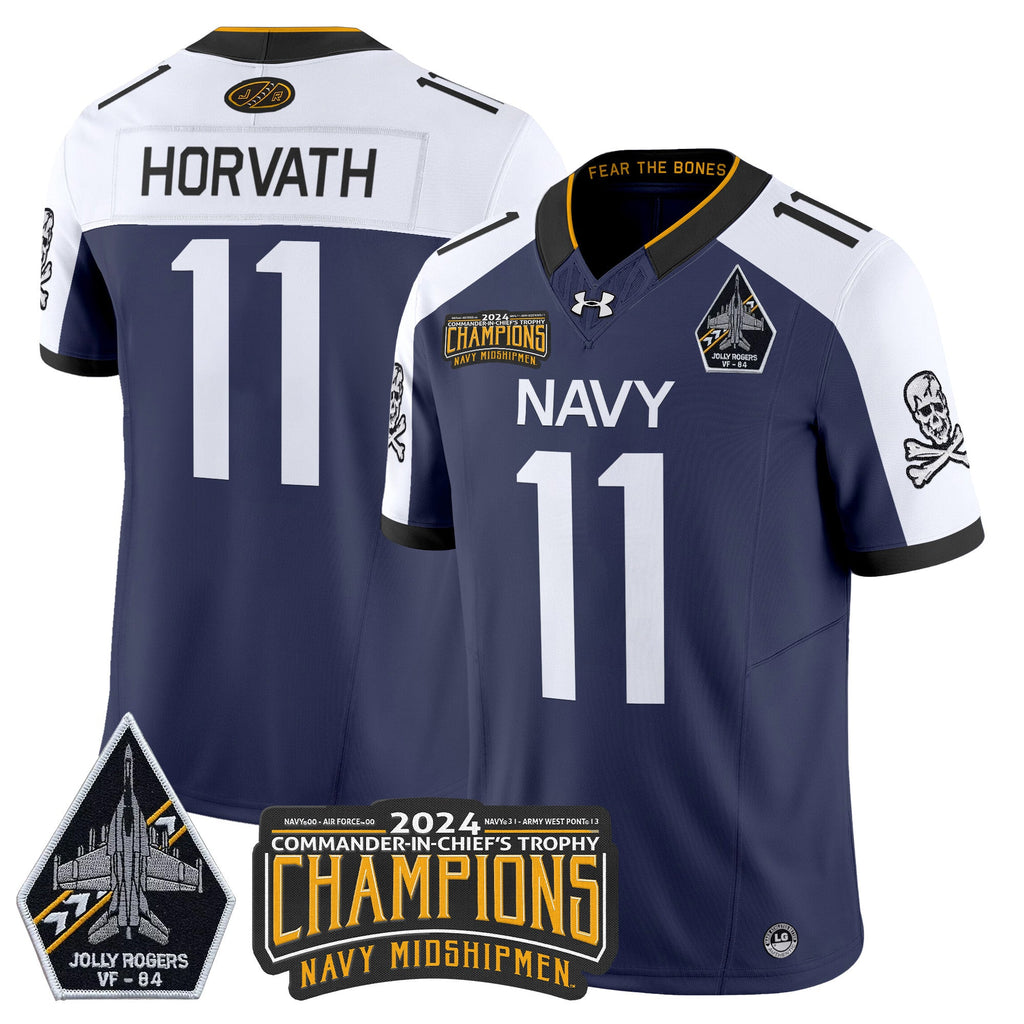 Men Navy Midshipmen 2024 Jolly Rogers VF-84 & Commander-In-Chief's Trophy Champions Patch Vapor Limited Jersey - All Stitched