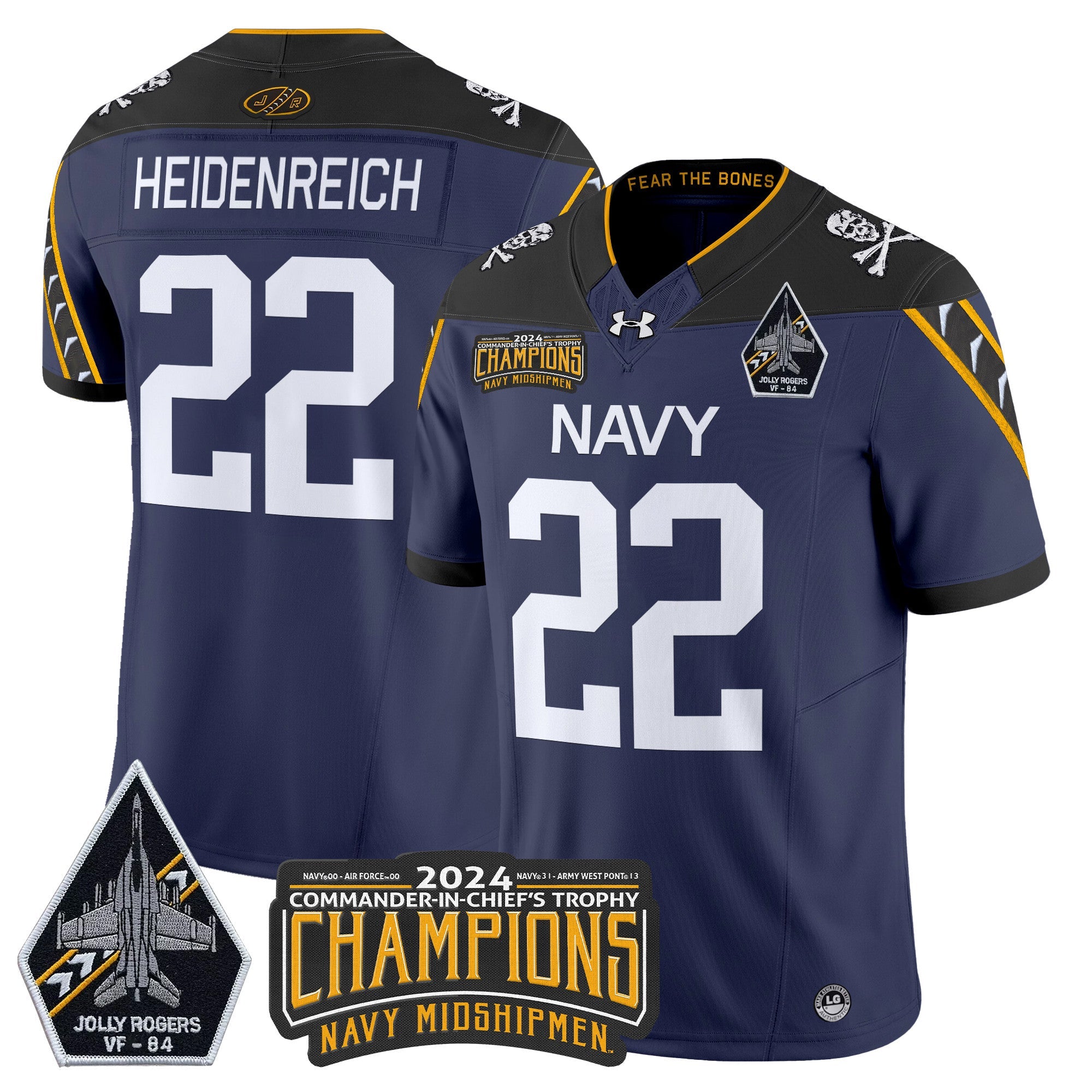 Men Navy Midshipmen 2024 Jolly Rogers VF-84 & Commander-In-Chief's Trophy Champions Patch Vapor Limited Jersey - All Stitched