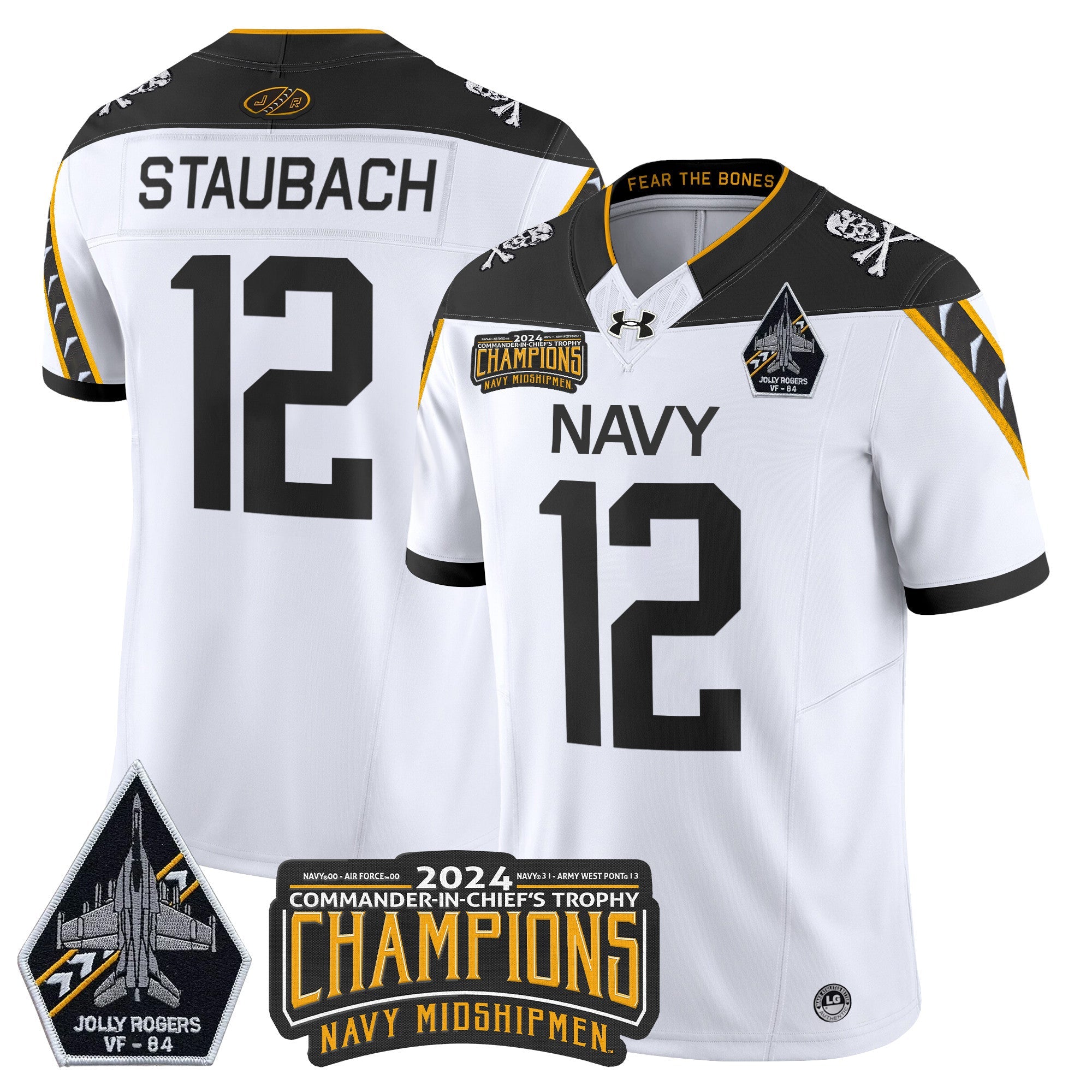 Men Navy Midshipmen 2024 Jolly Rogers VF-84 & Commander-In-Chief's Trophy Champions Patch Vapor Limited Jersey - All Stitched