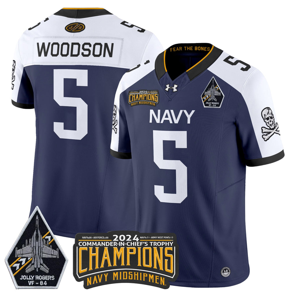 Men Navy Midshipmen 2024 Jolly Rogers VF-84 & Commander-In-Chief's Trophy Champions Patch Vapor Limited Jersey - All Stitched