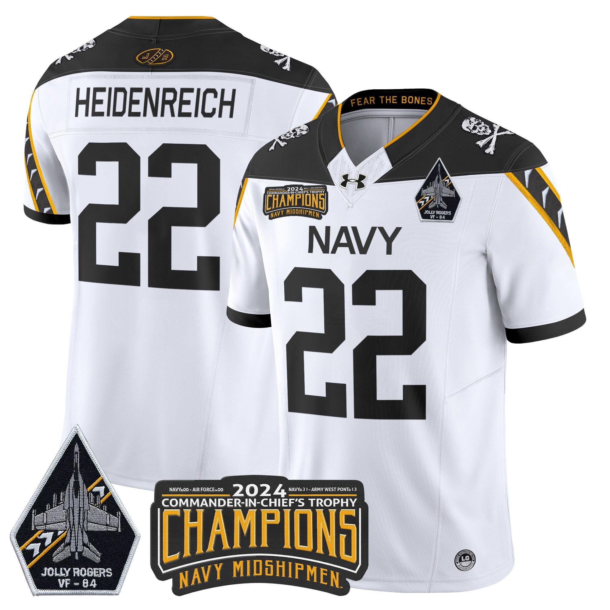 Men Navy Midshipmen 2024 Jolly Rogers VF-84 & Commander-In-Chief's Trophy Champions Patch Vapor Limited Jersey - All Stitched