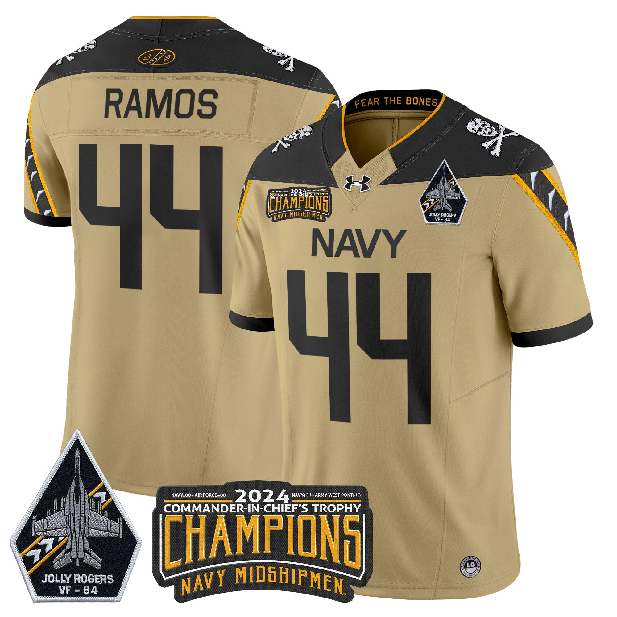 Men Navy Midshipmen 2024 Jolly Rogers VF-84 & Commander-In-Chief's Trophy Champions Patch Vapor Limited Jersey - All Stitched