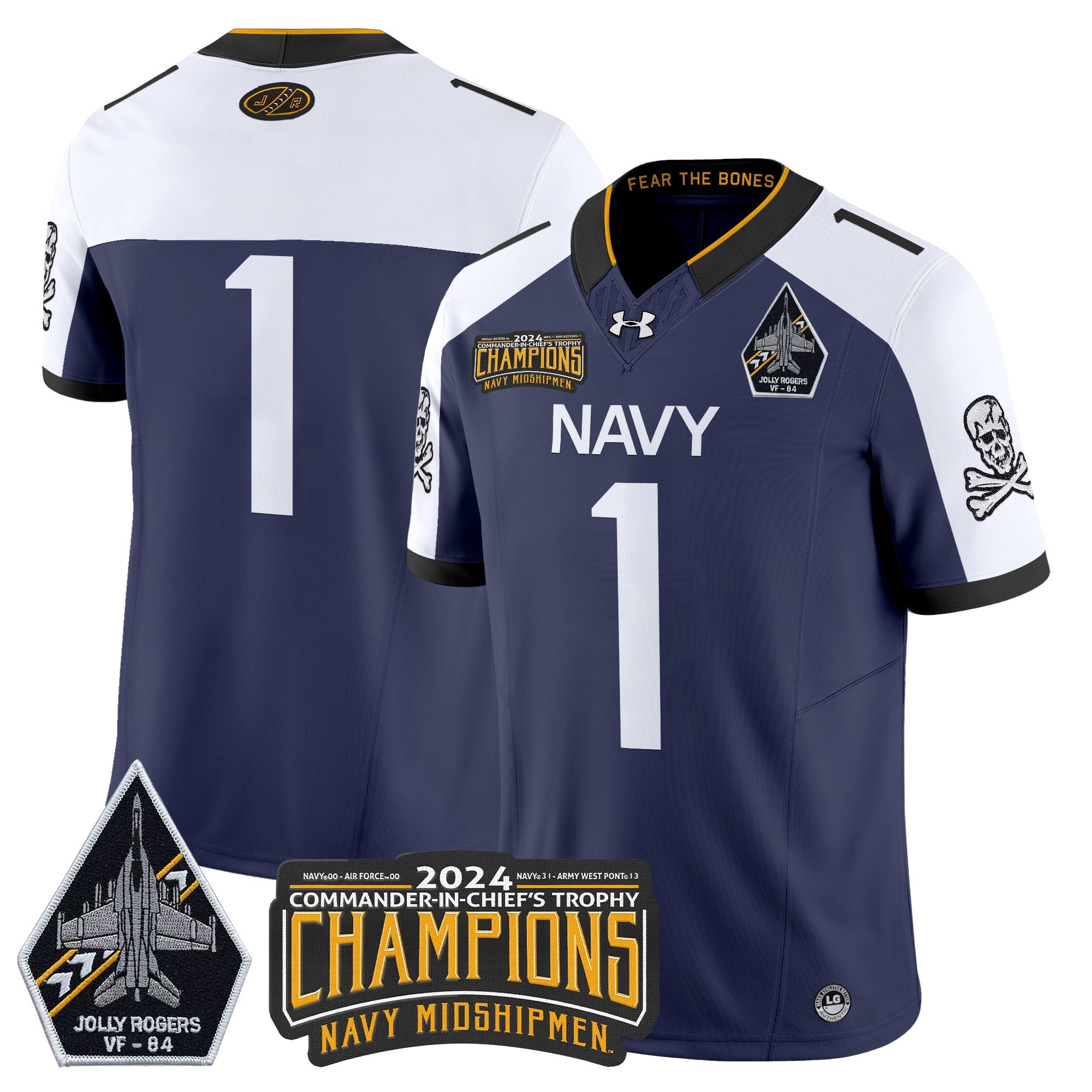 Men Navy Midshipmen 2024 Jolly Rogers VF-84 & Commander-In-Chief's Trophy Champions Patch Vapor Limited Jersey - All Stitched